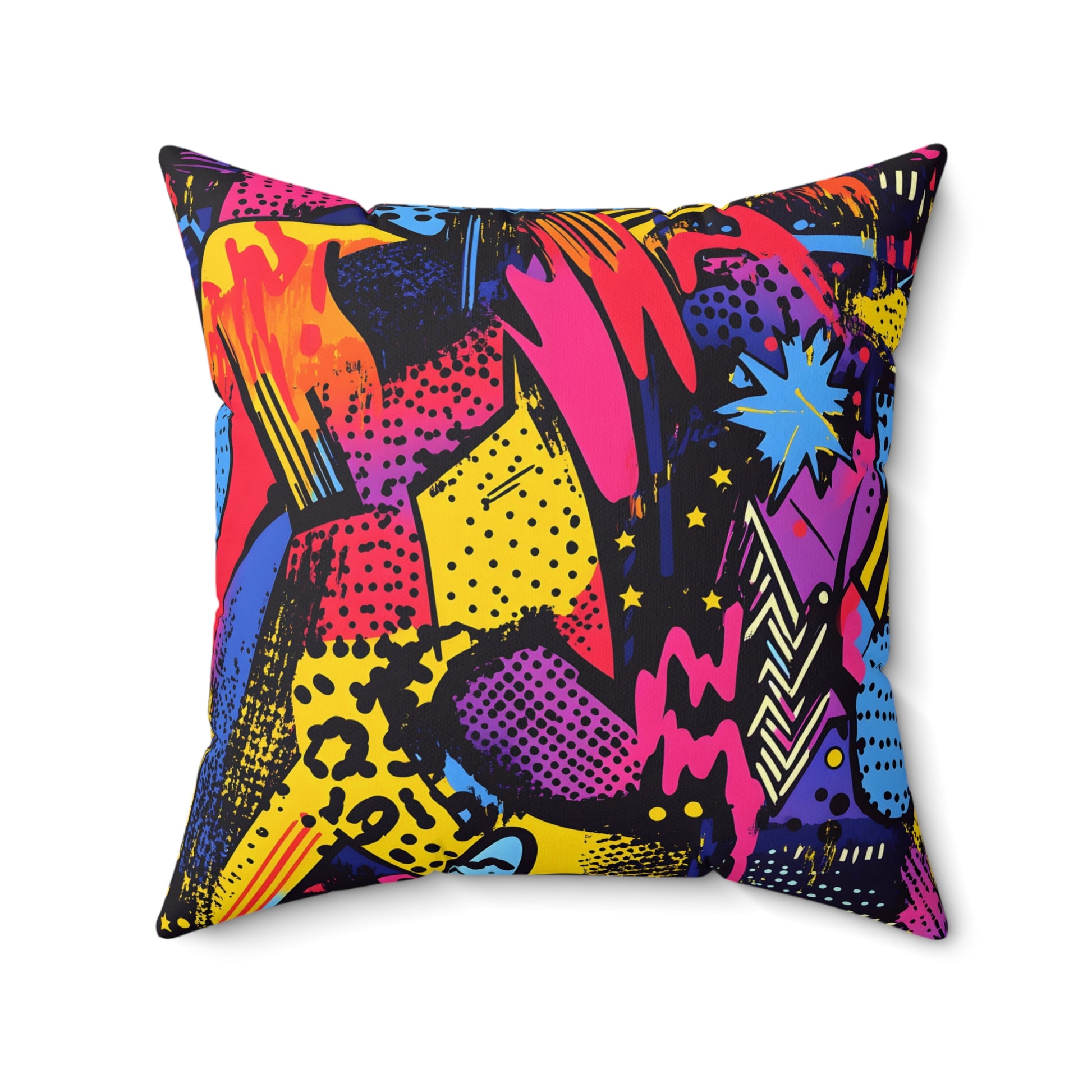 Retro Riot 80s Graffiti Stars Spun Polyester Square Pillow, Artsulli - Art is Long, Life is Short, Home Decor, , , , , , , 