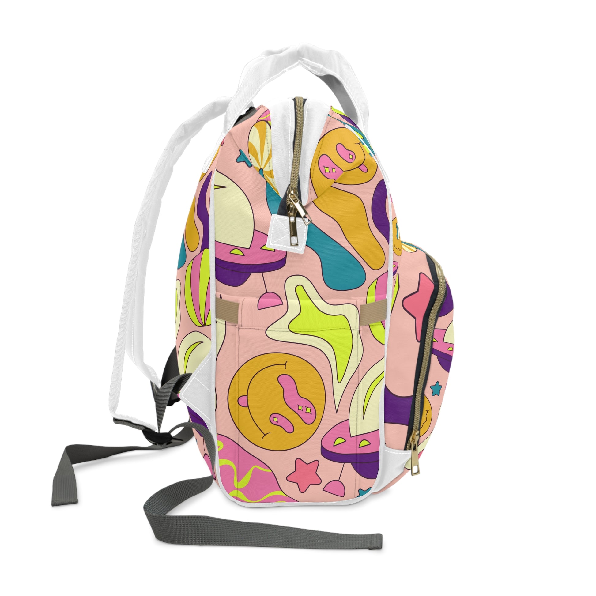 Trippy Spaceships Pink Multifunctional Diaper Backpack, Artsulli - Art is Long, Life is Short, Bags, , , , , , , 