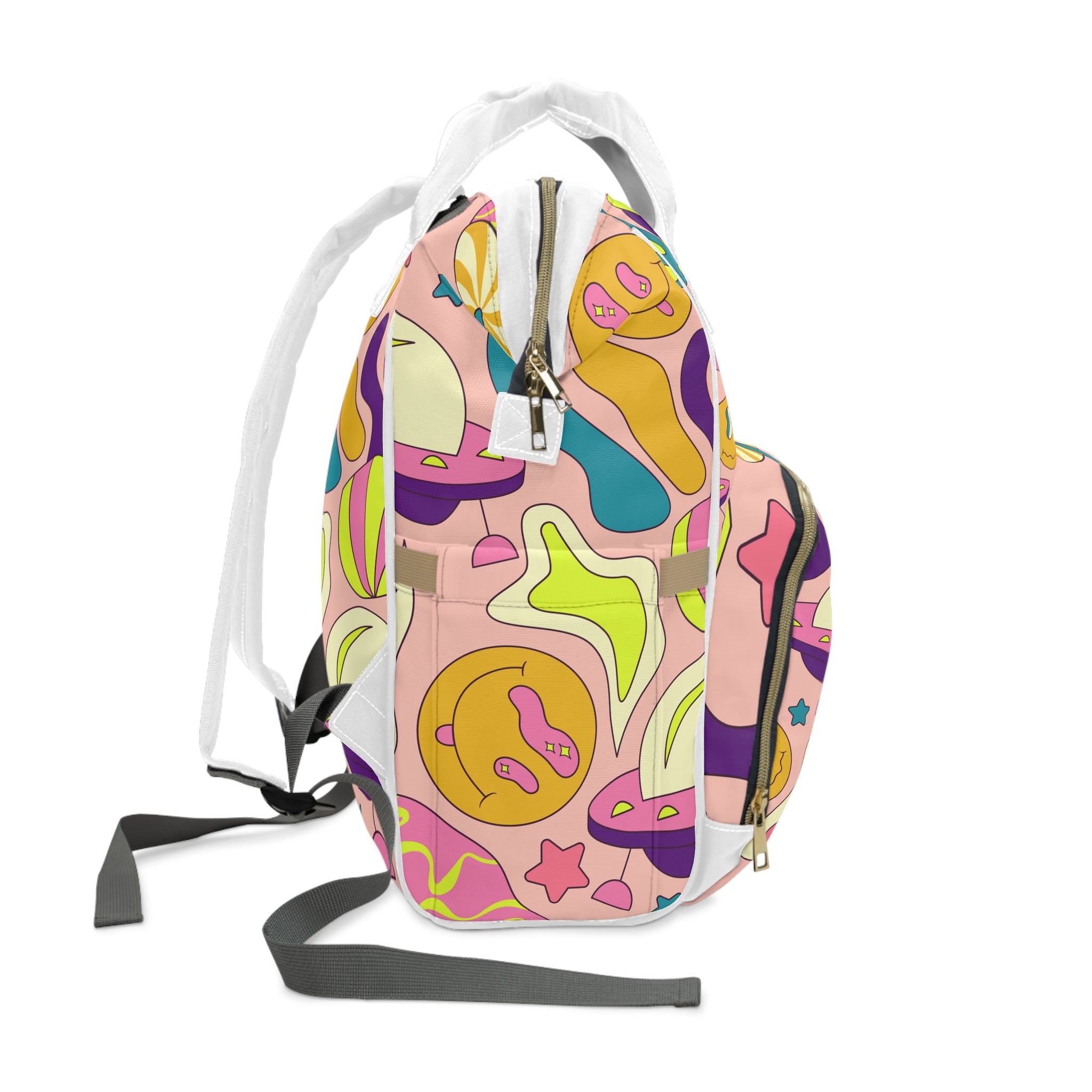 Trippy Spaceships Pink Multifunctional Diaper Backpack, Artsulli - Art is Long, Life is Short, Bags, , , , , , , 