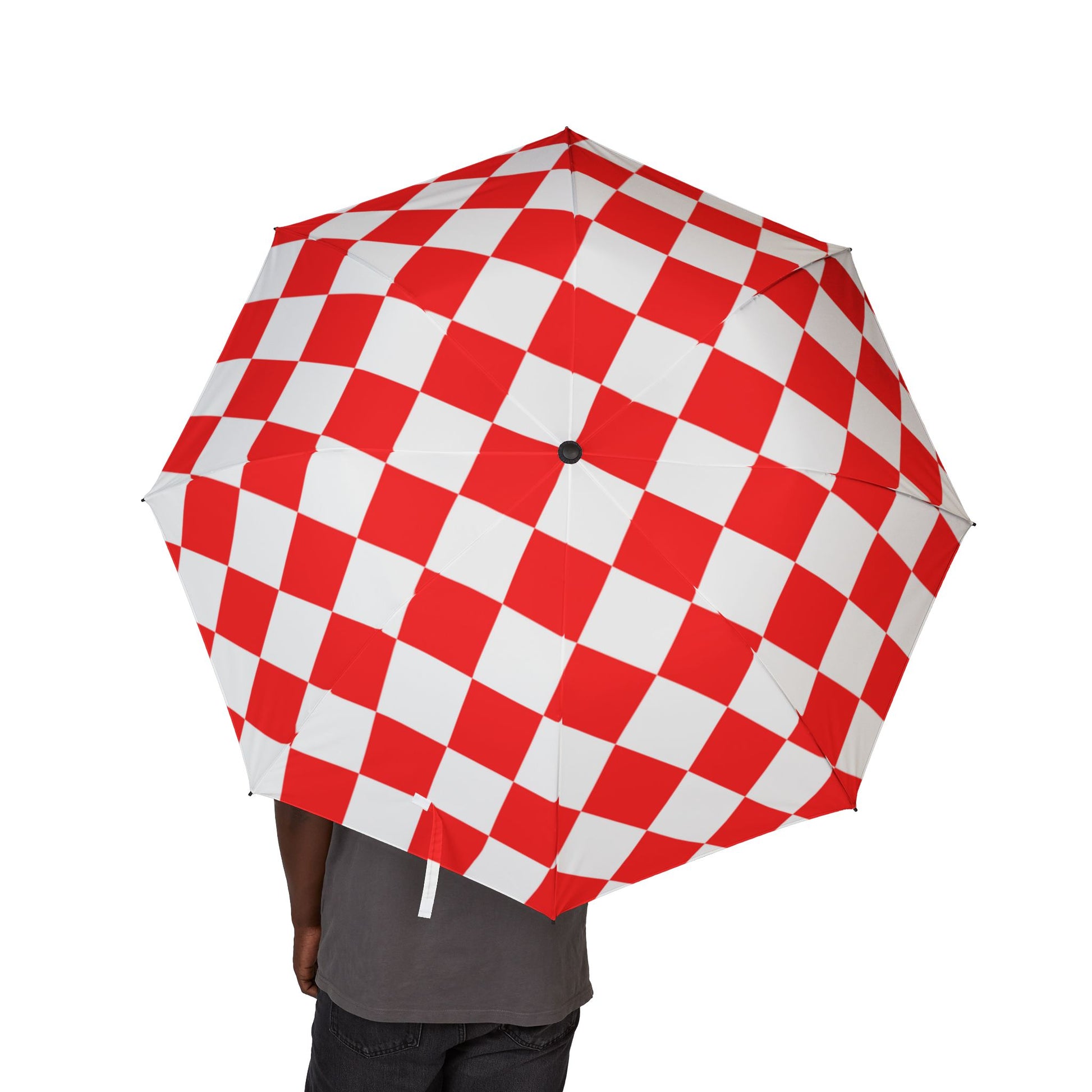Checkerboard Red and White Semi-Automatic Foldable Umbrella, Artsulli - Art is Long, Life is Short, Accessories, , , , , , , 