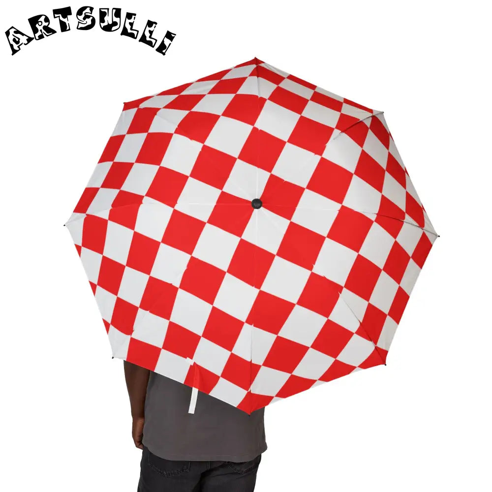 JAKKOUTTHEBXX Checkerboard Red and White Semi-Automatic Foldable