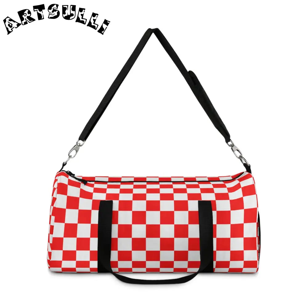 JAKKOUTTHEBXX Checkerboard II Red and White Duffel Bag JAKKOUTTHEBXX