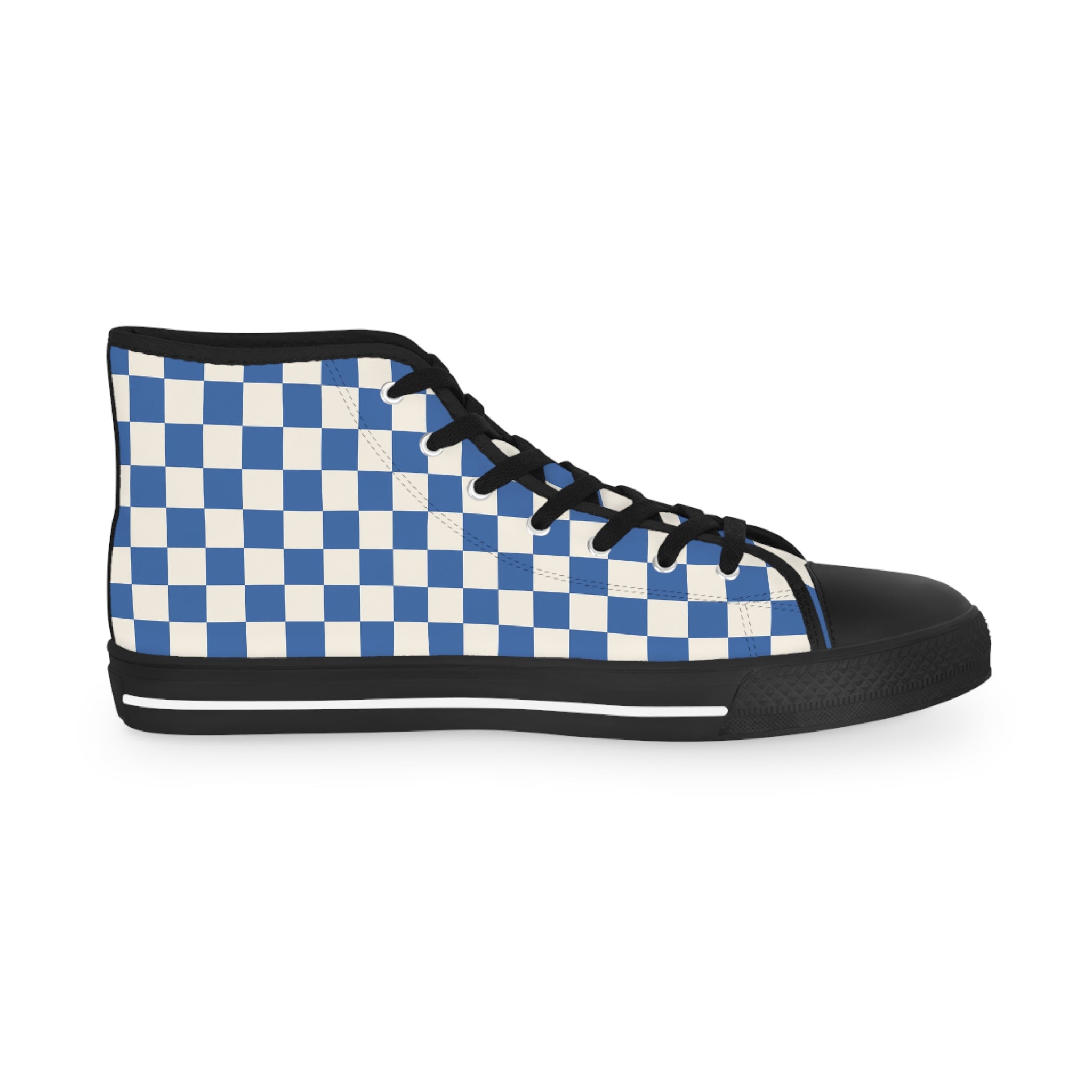 Checkerboard Blue Men's High Top Sneakers, Artsulli - Art is Long, Life is Short, Shoes, , , , , , , 