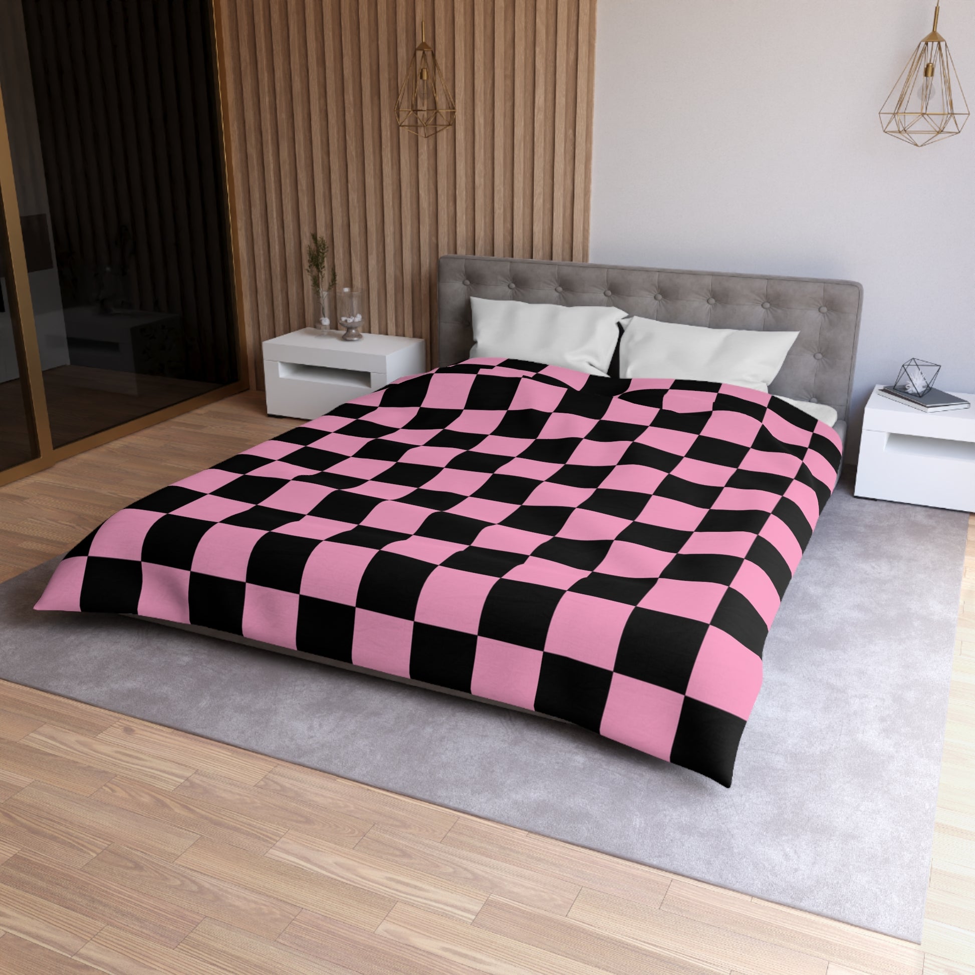 Checkerboard Black and Pink Microfiber Duvet Cover, Artsulli - Art is Long, Life is Short, Home Decor, , , , , , , 