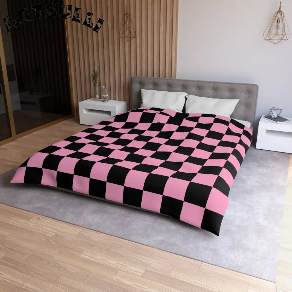 JAKKOUTTHEBXX Checkerboard Black and Pink Microfiber Duvet Cover