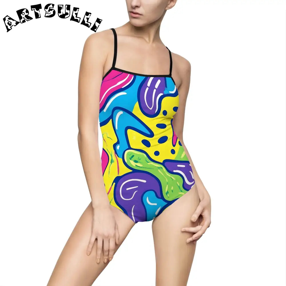 90s Trippy Slime Women's One-piece Swimsuit (AOP), Artsulli - Art is Long, Life is Short, All Over Prints, Size, XS, Color, Black, , , 24242348409567097963