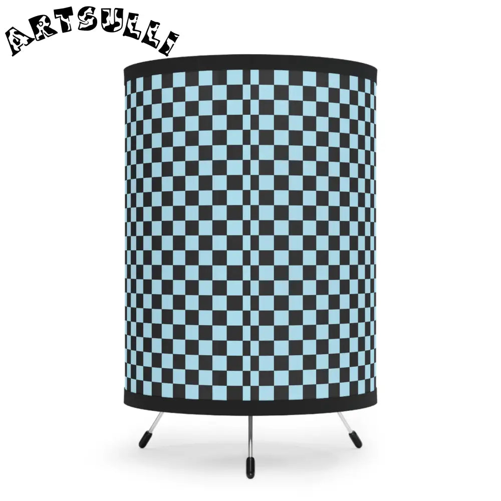 JAKKOUTTHEBXX Checkerboard Black and Blue Tripod Lamp with High-Res