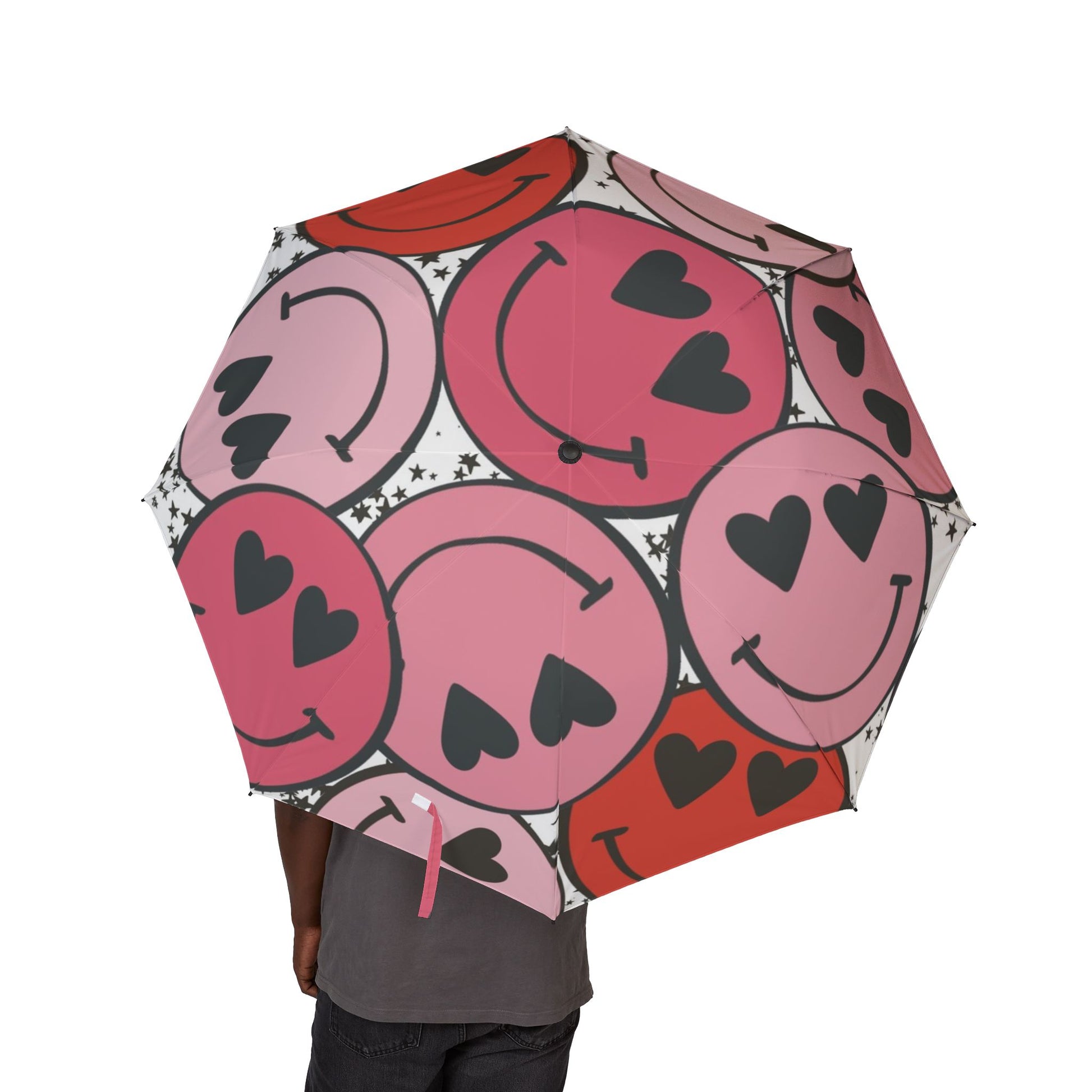 Smiley Face x Heart Eyes Pink and Red Semi-Automatic Foldable Umbrella, Artsulli - Art is Long, Life is Short, Accessories, , , , , , , 