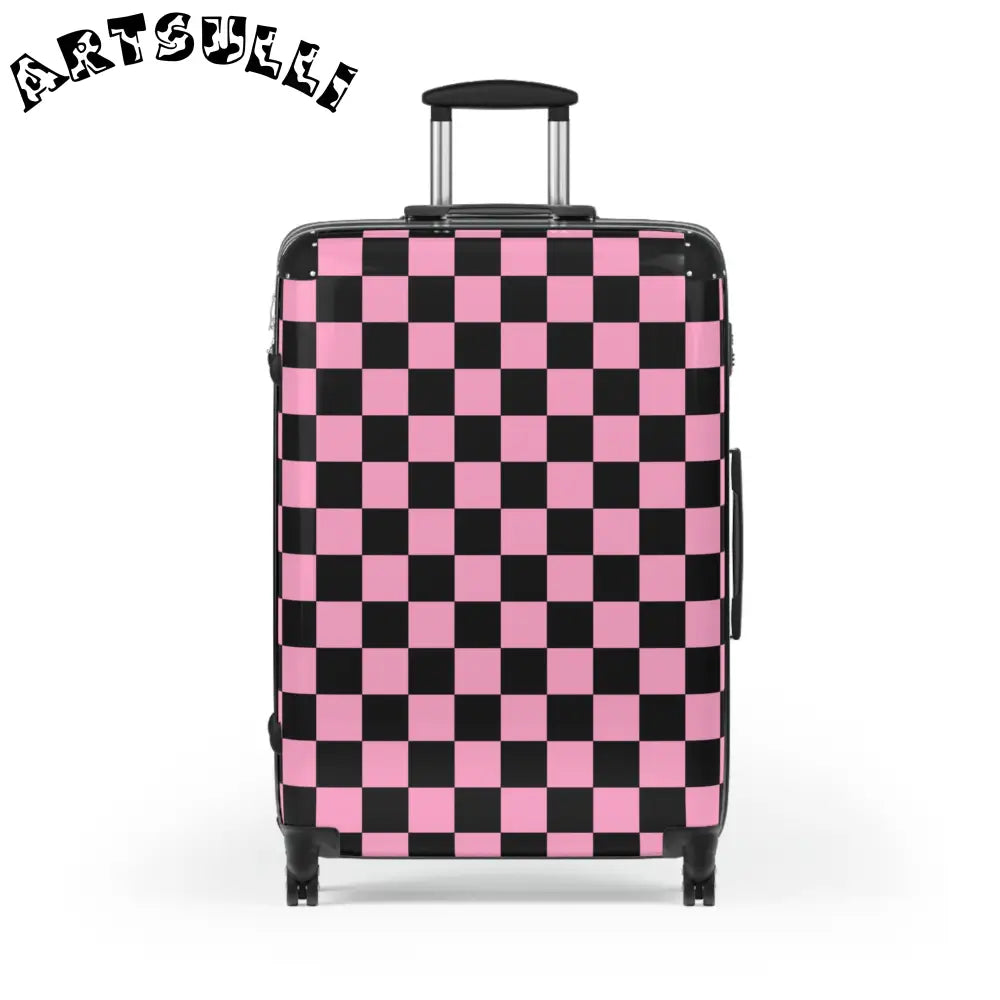 JAKKOUTTHEBXX Checkerboard Black and Pink Suitcase JAKKOUTTHEBXX