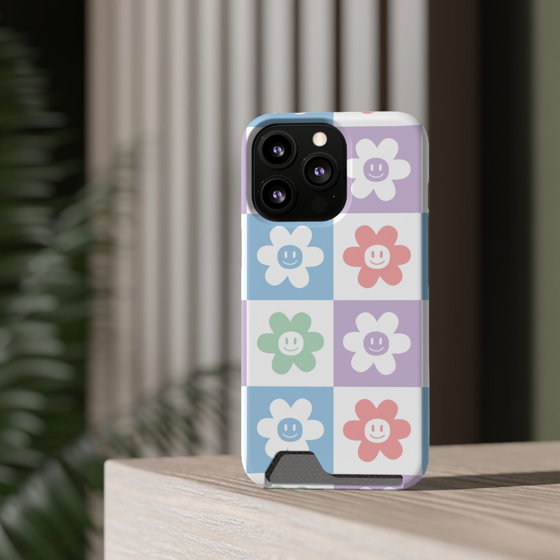 Chessboard x Smiley Face Flowers Multi-Color Phone Case With Card Holder, Artsulli - Art is Long, Life is Short, Phone Case, , , , , , , 
