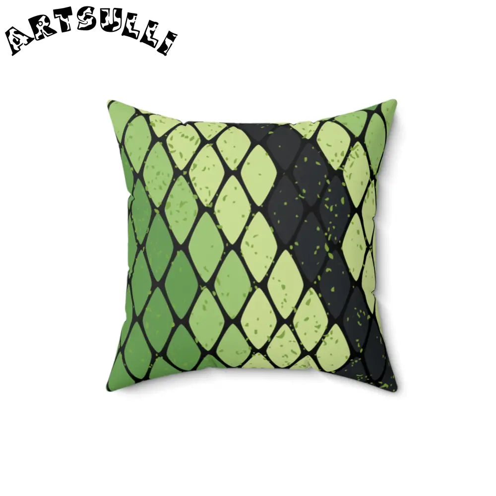 JAKKOUTTHEBXX Snake Skin Green and Black Faux Suede Square Pillow