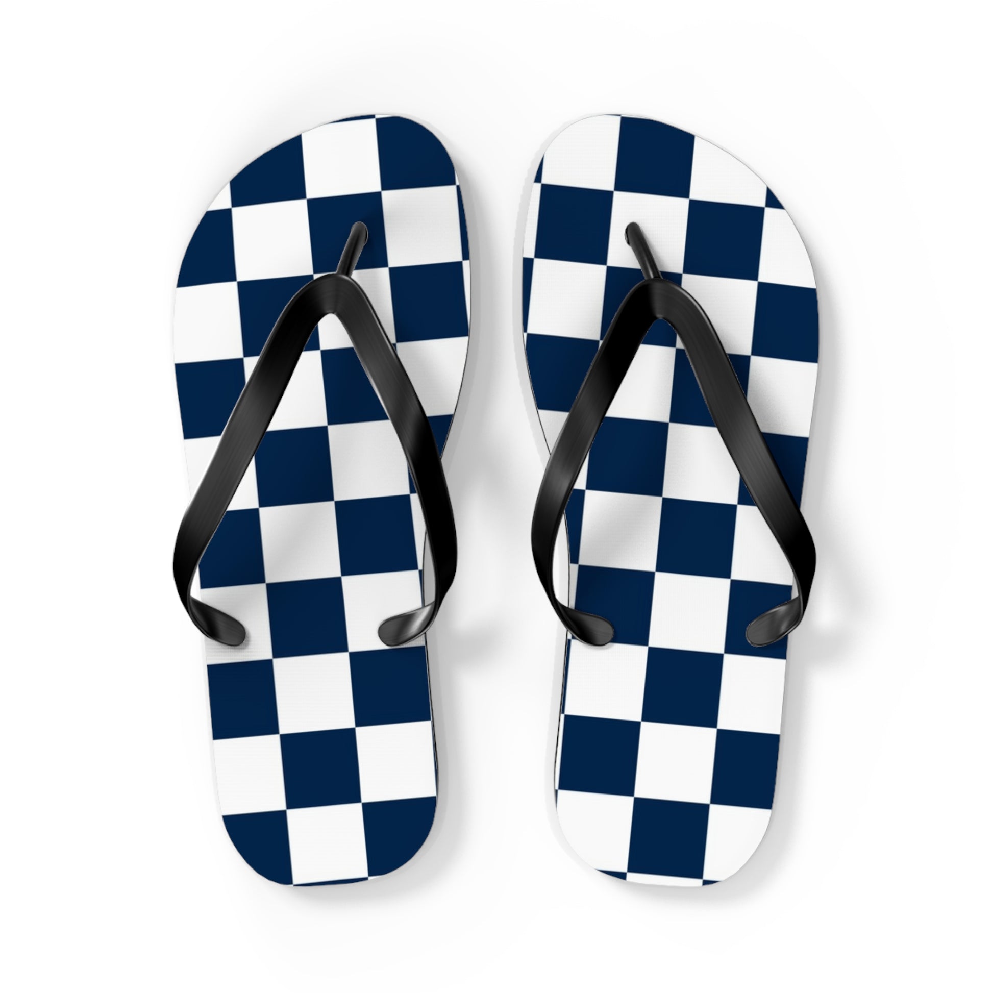 Checkerboard White and Navy Blue Flip Flops, Artsulli - Art is Long, Life is Short, Shoes, Size, L, Color, Black sole, , , 11043836531180911831