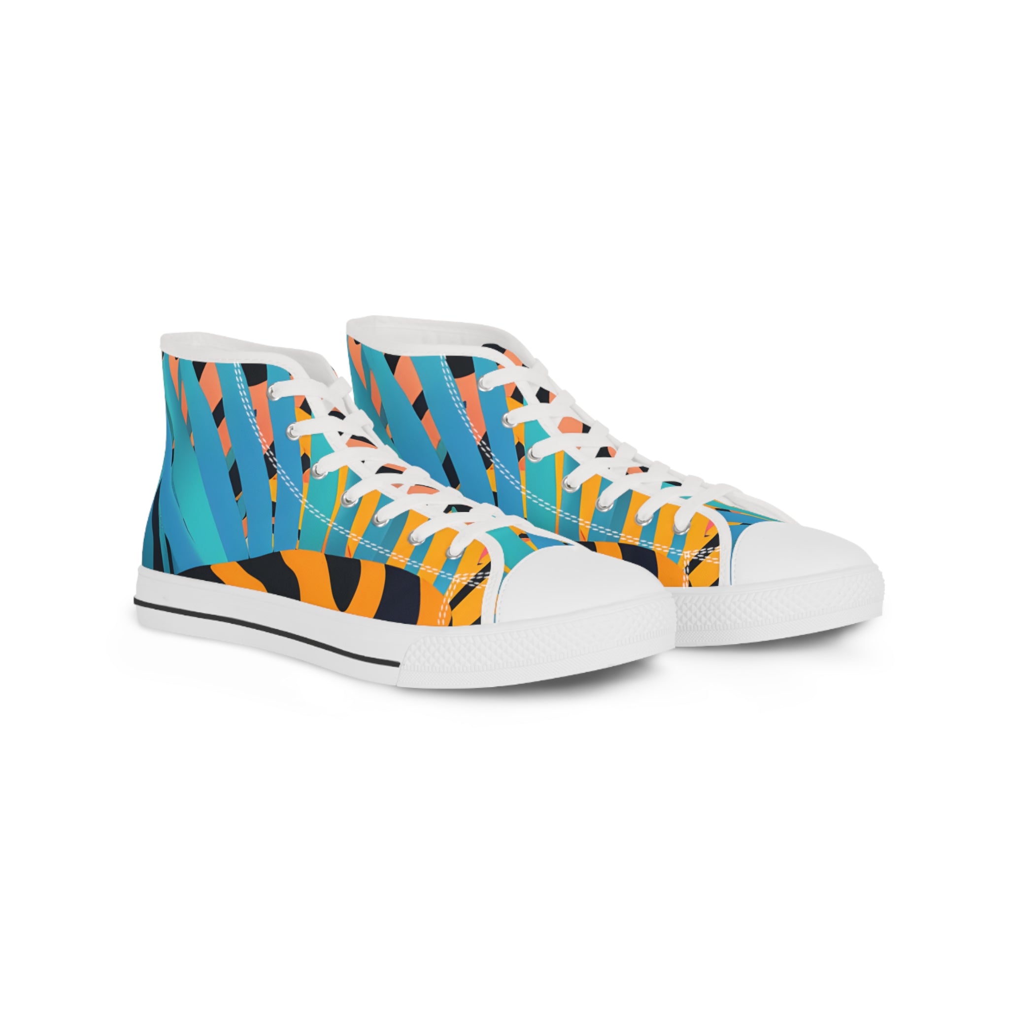 Palm Leaves x Tiger Stripes III Orange and Blue Men's High Top Sneakers, Artsulli - Art is Long, Life is Short, Shoes, Size, US 5, Color, White sole, , , 15501815043094956561