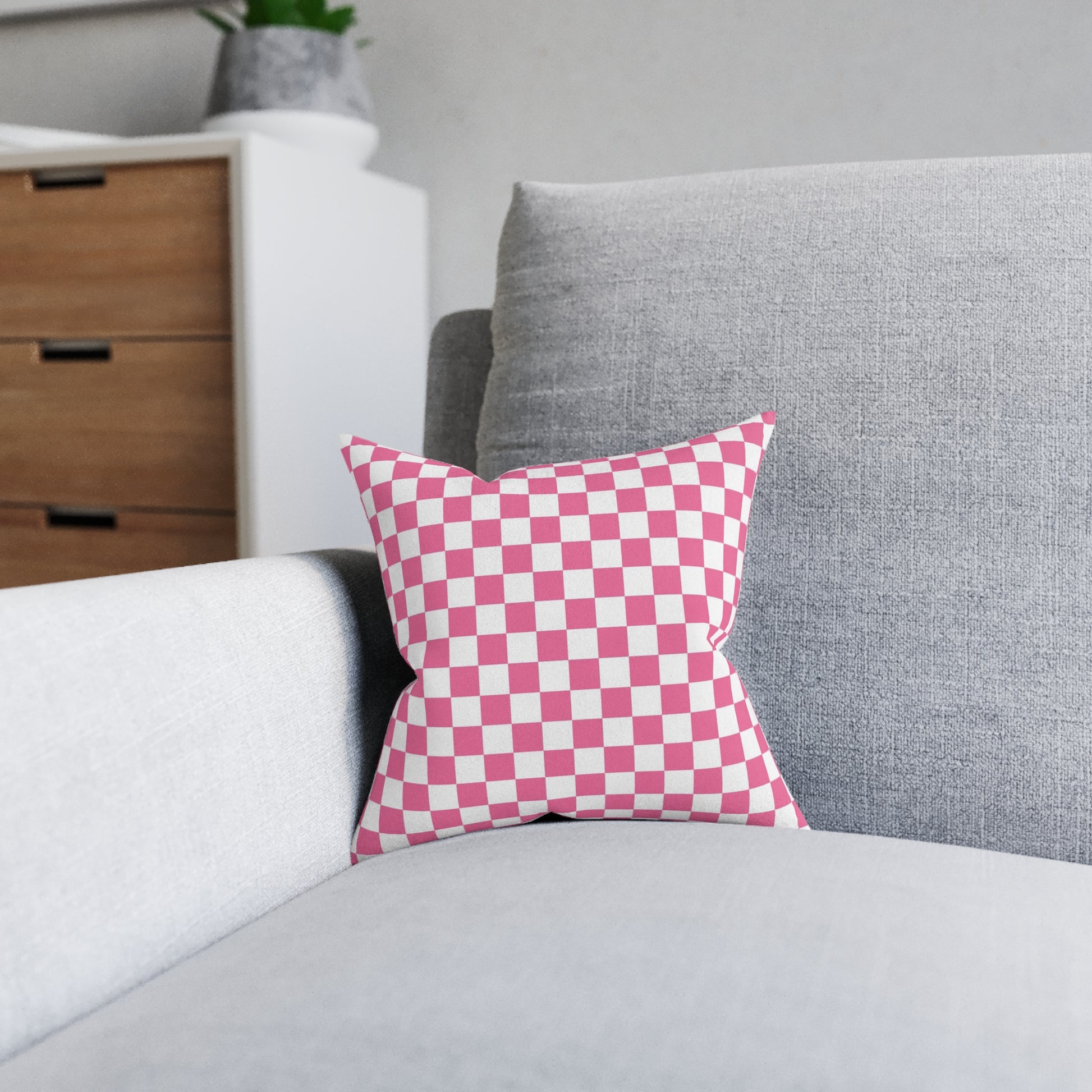 Yuyushiki Pink Check Square Pillow - Pink Back, Artsulli - Art is Long, Life is Short, Home Decor, , , , , , , 