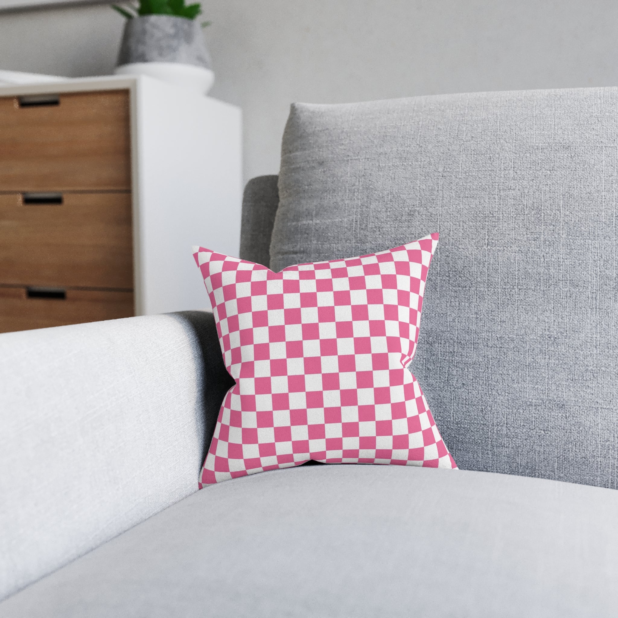 Yuyushiki Pink Check Square Pillow - Pink Back, Artsulli - Art is Long, Life is Short, Home Decor, , , , , , , 