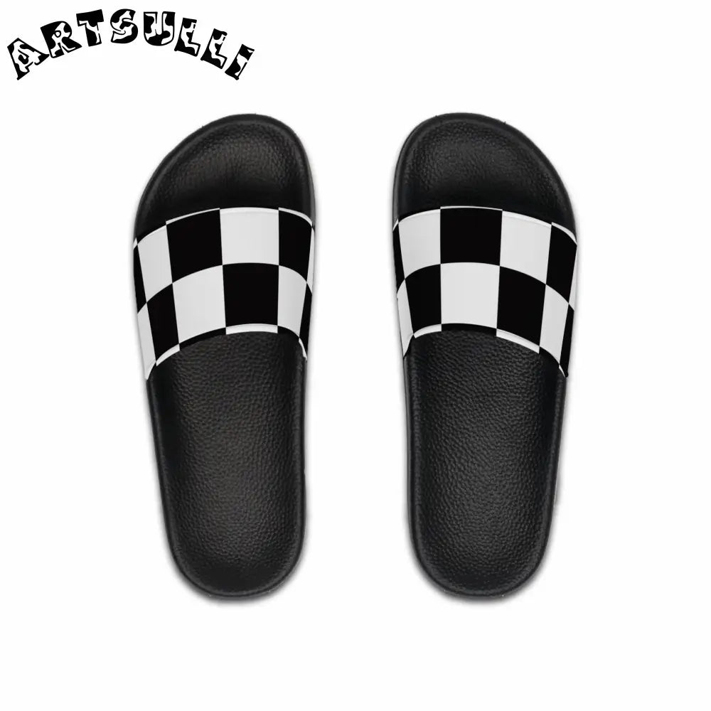 JAKKOUTTHEBXX Checkerboard Black and White Men’s Slide Sandals