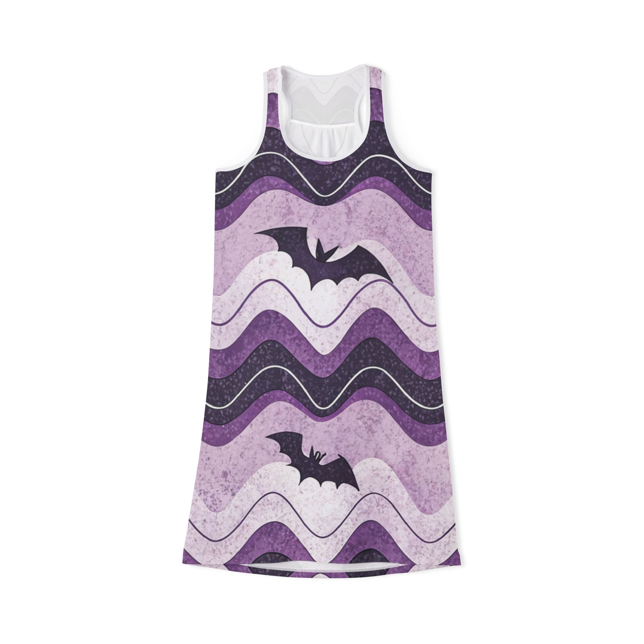 Bat Wave Women's Racerback Dress (AOP), Artsulli - Art is Long, Life is Short, Tank Top, Size, XS, Color, White, , , 50283434334783