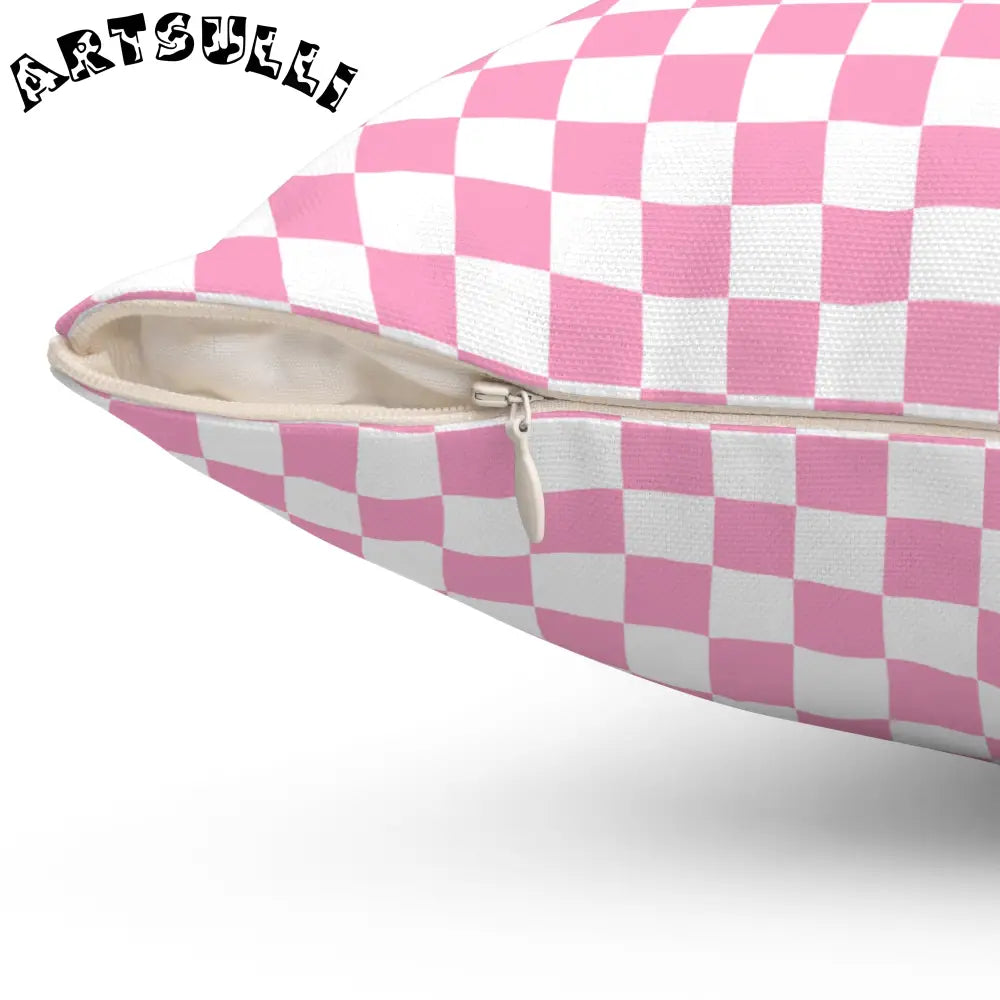 JAKKOUTTHEBXX Checkerboard Hot Pink and White Spun Polyester Square