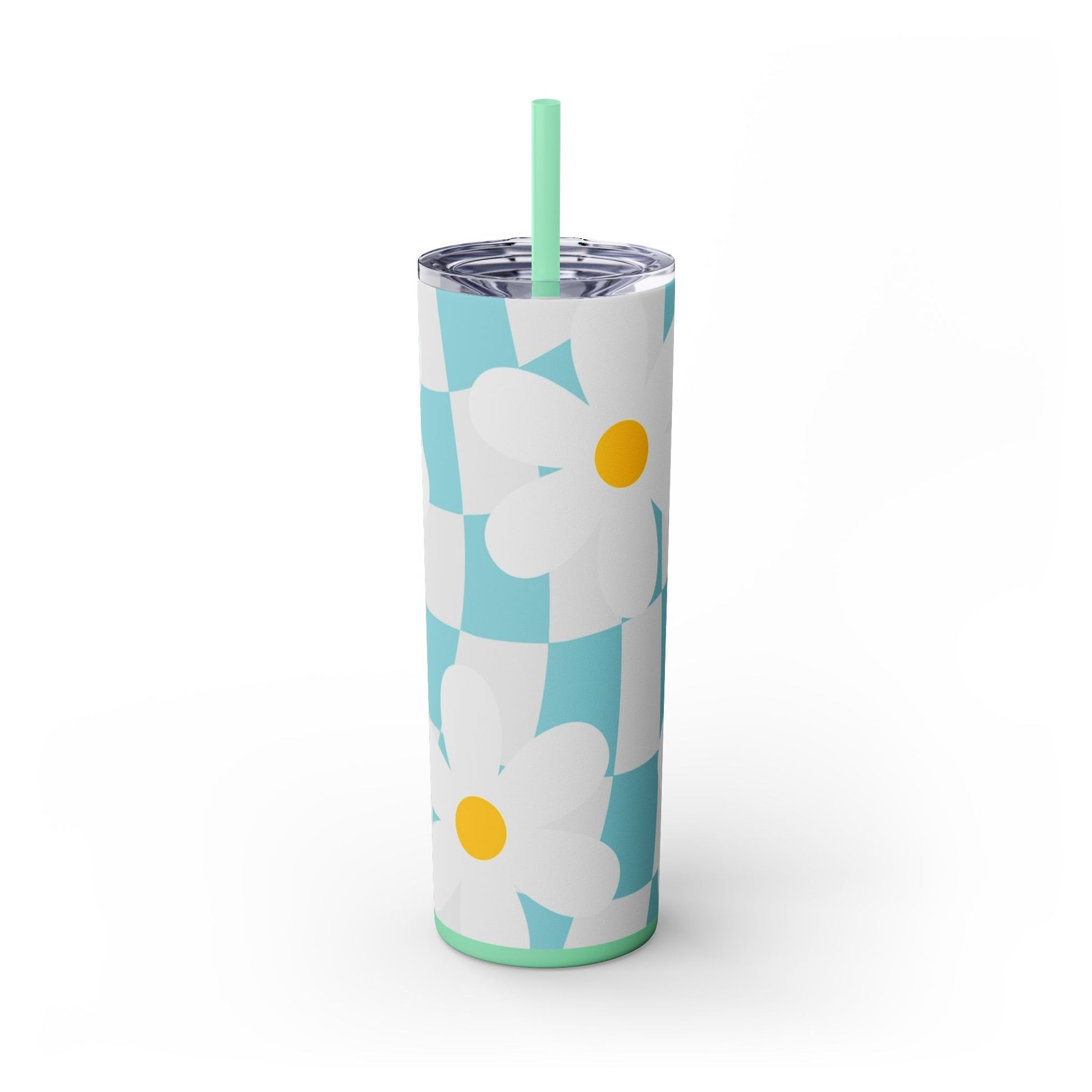 Trippy Check Garden Skinny Tumbler with Straw, 20oz, Artsulli - Art is Long, Life is Short, Mug, Finish, Glossy, Color, Mint, Size, 20oz, 23252461878402652087