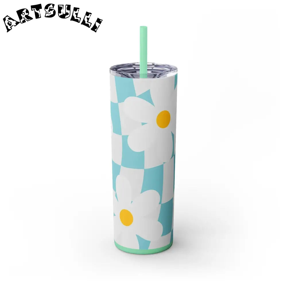 JAKKOUTTHEBXX Trippy Check Garden Skinny Tumbler with Straw 20oz