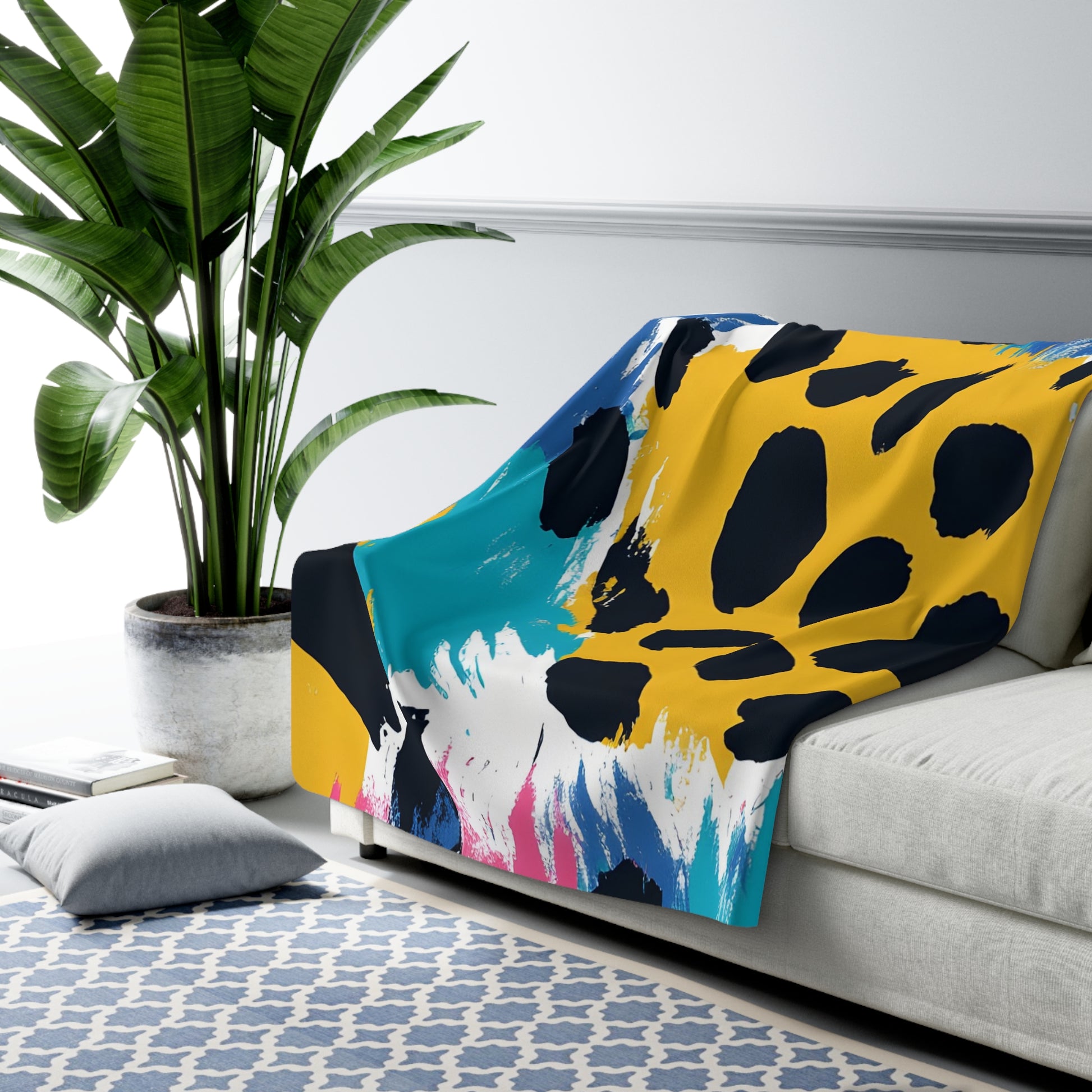 Leopard Print x Paint Brush Strokes Multi-Color Sherpa Fleece Blanket, Artsulli - Art is Long, Life is Short, Home Decor, , , , , , , 
