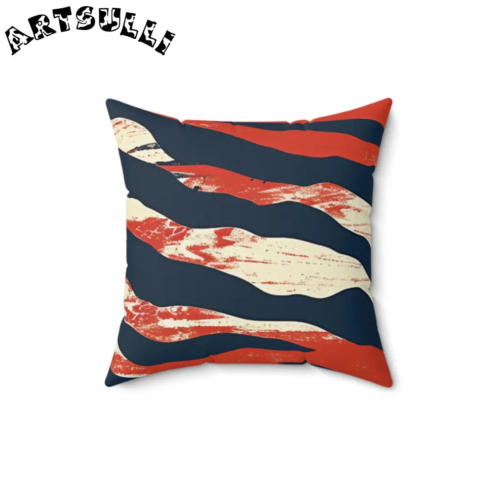 JAKKOUTTHEBXX Abstract Red White and Navy Brushstroke Square Pillow