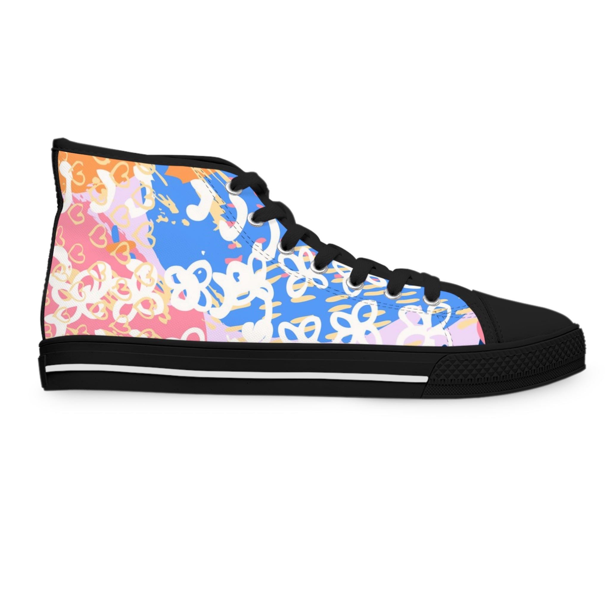 Flowers x Doodles x Hearts Multi-Color Women's High Top Sneakers, Artsulli - Art is Long, Life is Short, Shoes, , , , , , , 