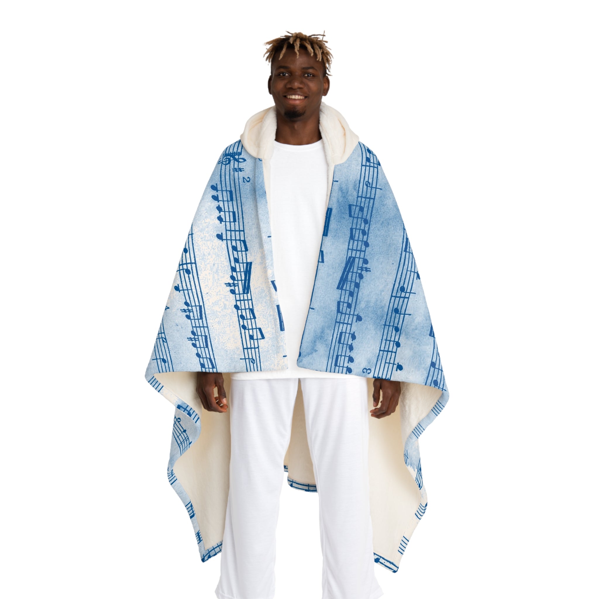 Drip Spill Type Beat Sheet Music II Blue Hooded Sherpa Fleece Blanket, Artsulli - Art is Long, Life is Short, All Over Prints, Size, One size, Color, Cream, , , 31778389335722003208