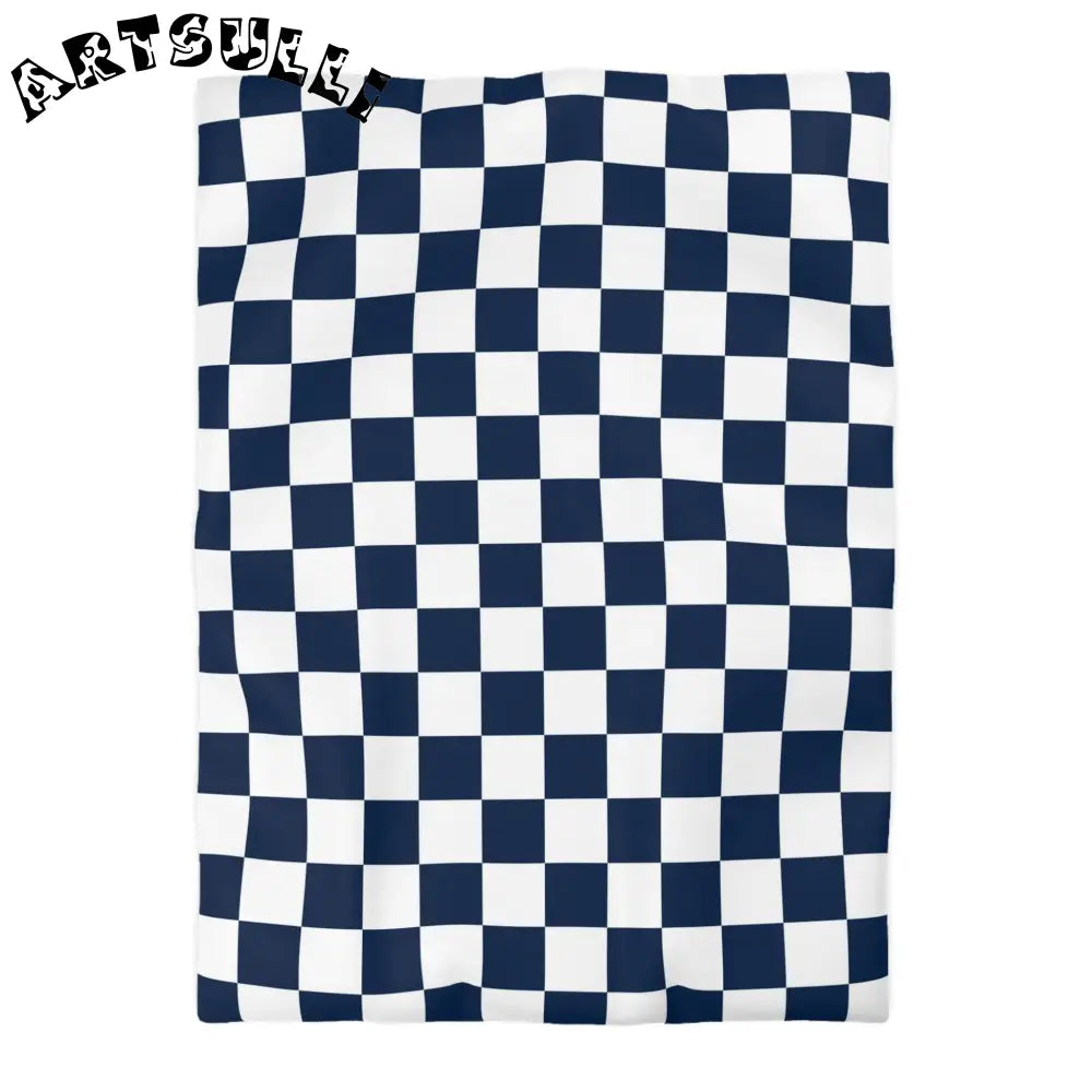JAKKOUTTHEBXX Checkerboard White and Navy Blue Microfiber Duvet