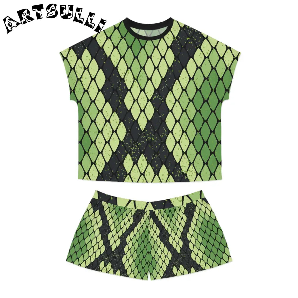 JAKKOUTTHEBXX Snake Skin Green and Black Women’s Short Pajama Set