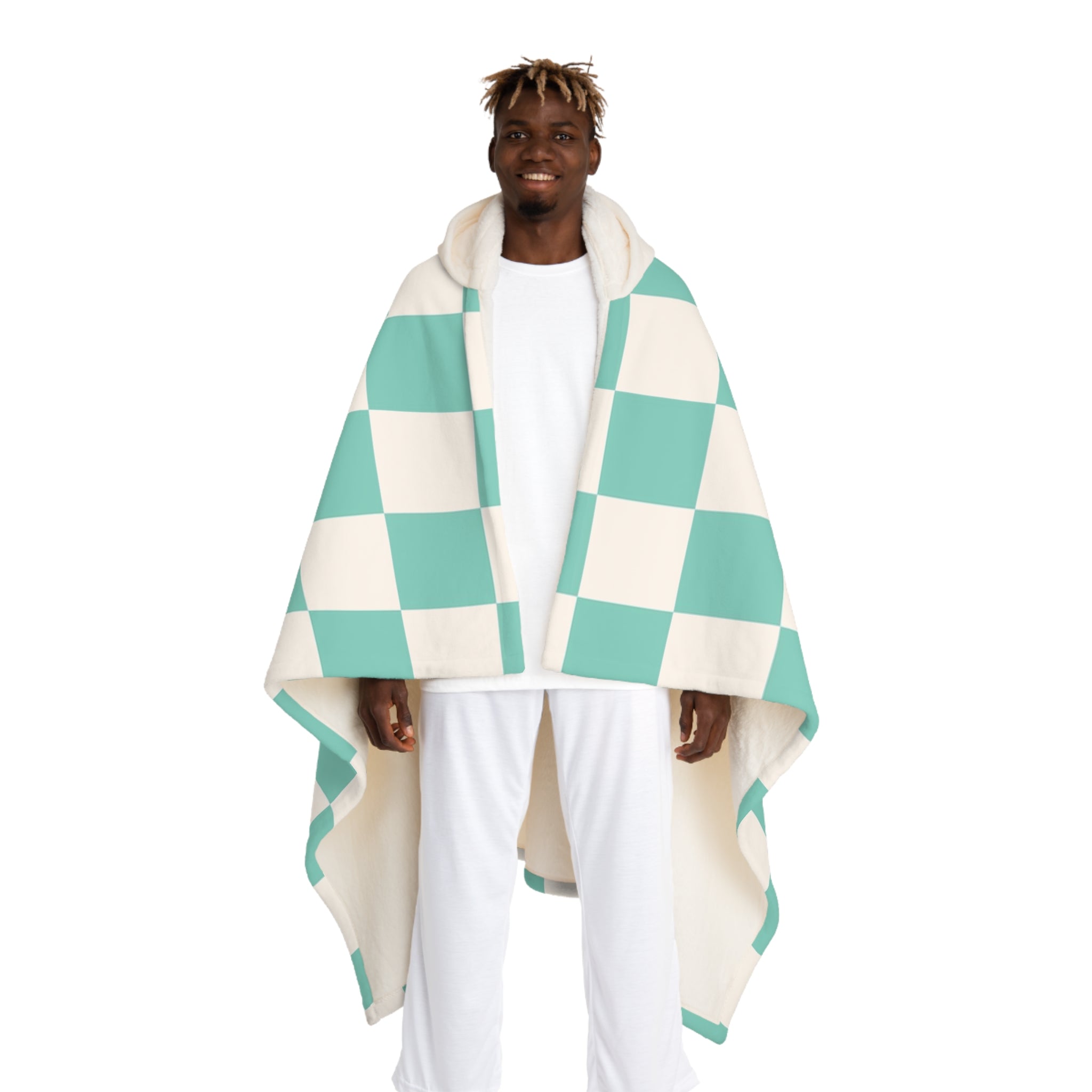 Checkerboard Light Green Hooded Sherpa Fleece Blanket, Artsulli - Art is Long, Life is Short, All Over Prints, Size, One size, Color, Cream, , , 12995420829154779705