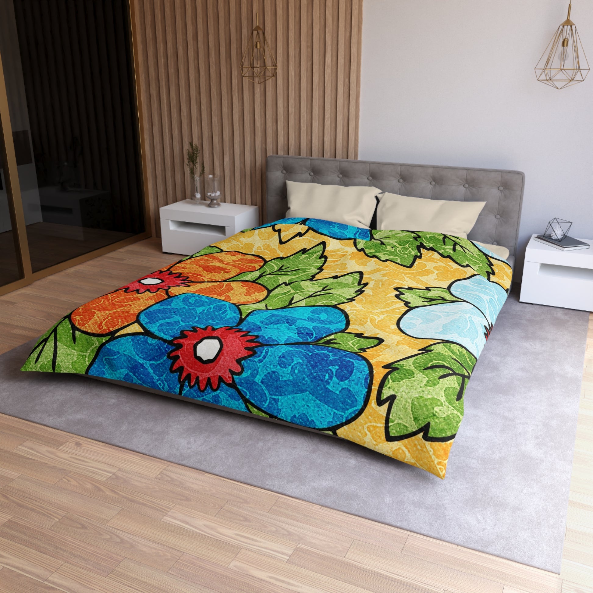 Groovy Yellow Floral Kl Microfiber Duvet Cover, Artsulli - Art is Long, Life is Short, Home Decor, , , , , , , 