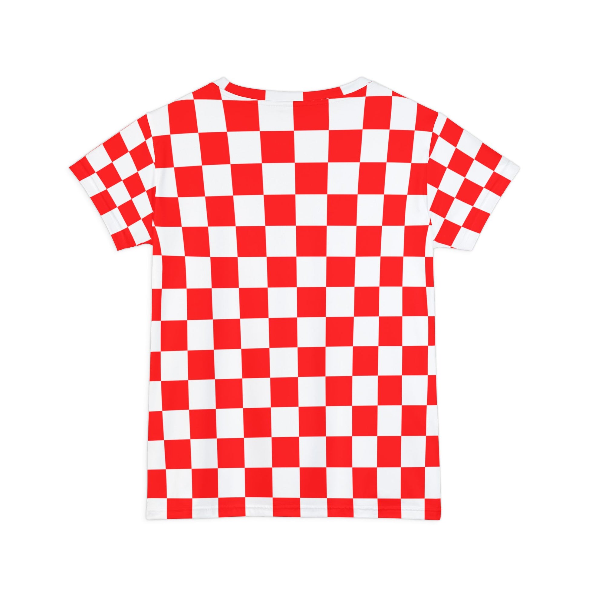 Checkerboard Red and White Women's Short Sleeve Shirt (AOP), Artsulli - Art is Long, Life is Short, All Over Prints, , , , , , , 