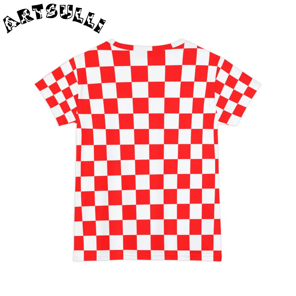 JAKKOUTTHEBXX Checkerboard Red and White Women’s Short Sleeve Shirt