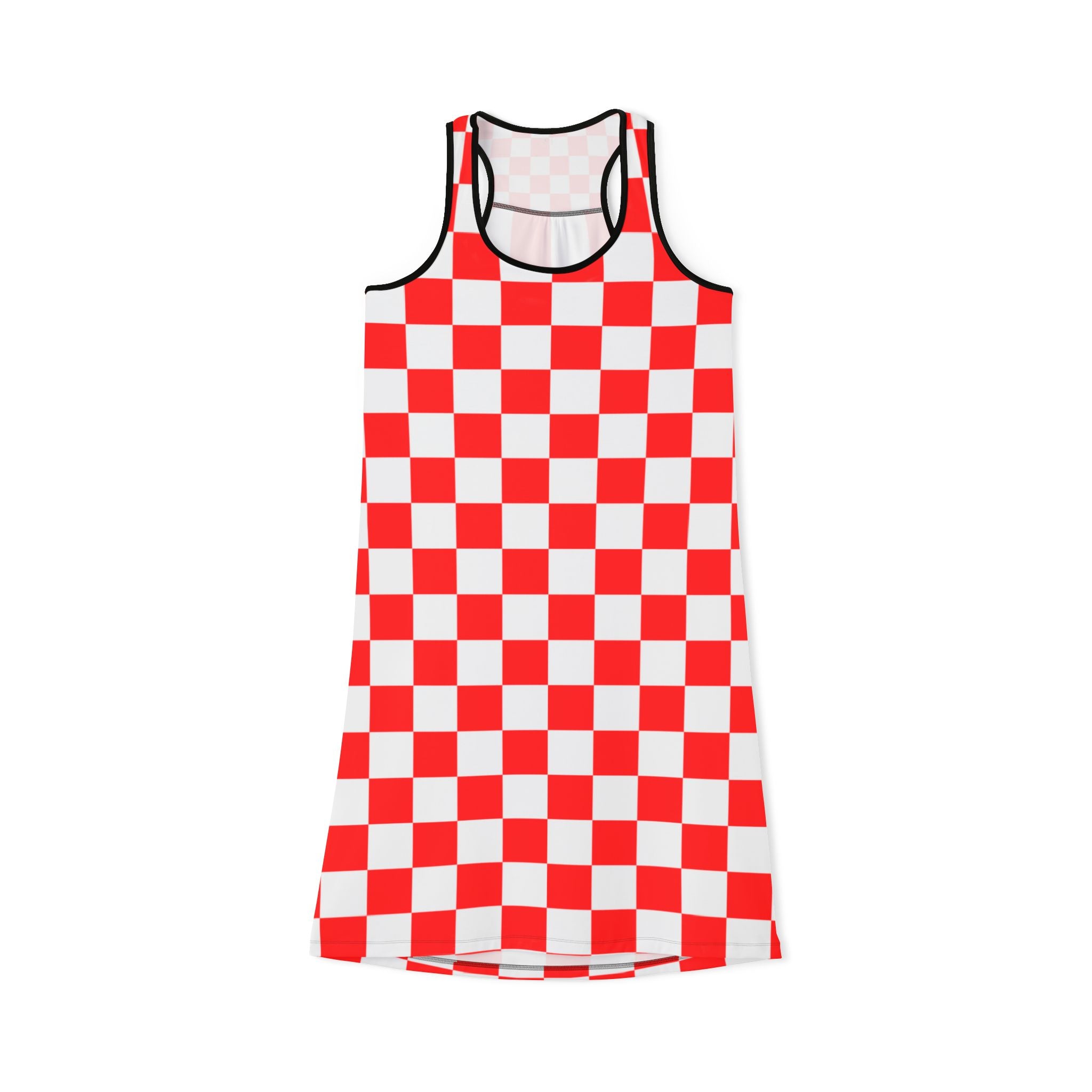 Checkerboard Red and White Women's Racerback Dress (AOP), Artsulli - Art is Long, Life is Short, Tank Top, Size, XS, Color, Black, , , 26434636467437948821