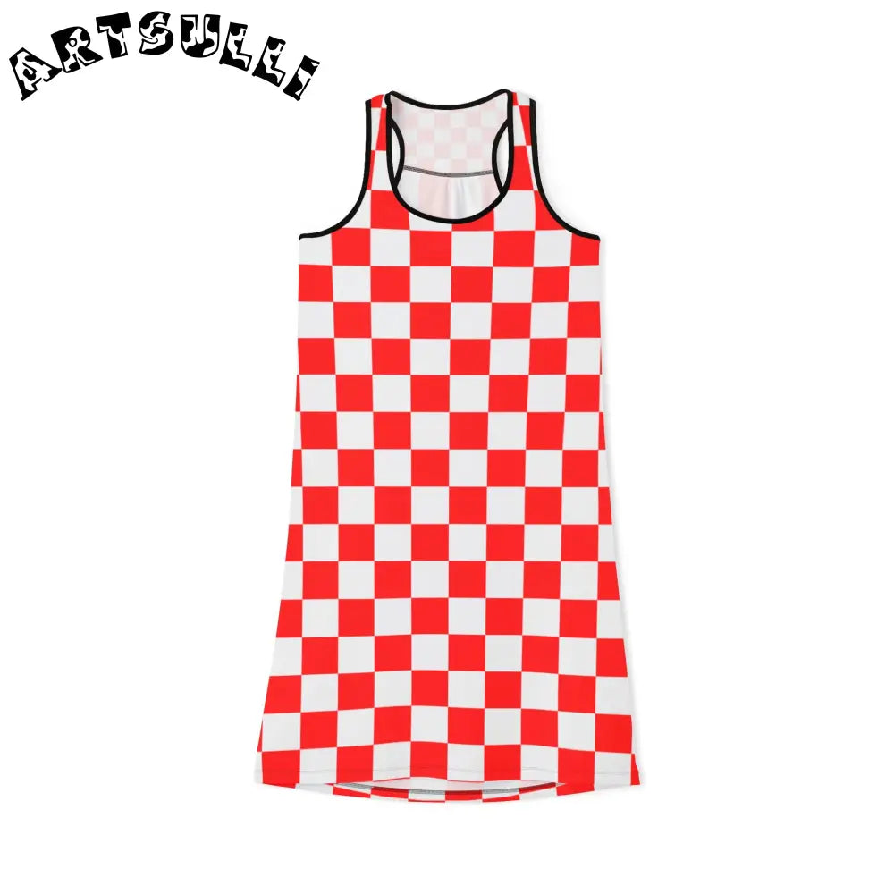 JAKKOUTTHEBXX Checkerboard Red and White Women’s Racerback Dress