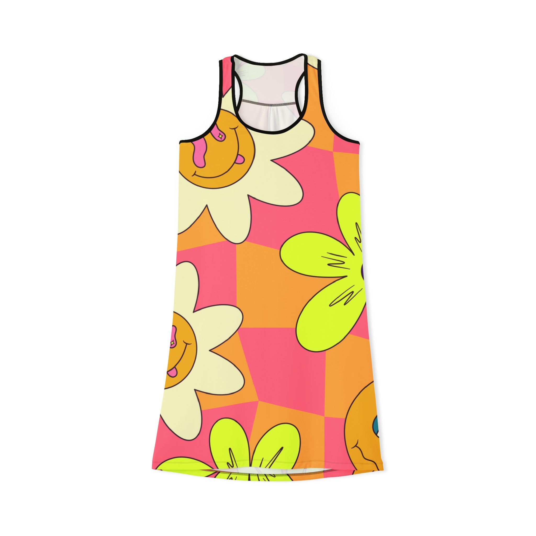 Trippy Sour Face Rave Women's Racerback Dress (AOP), Artsulli - Art is Long, Life is Short, Tank Top, Size, XS, Color, Black, , , 14012662578212