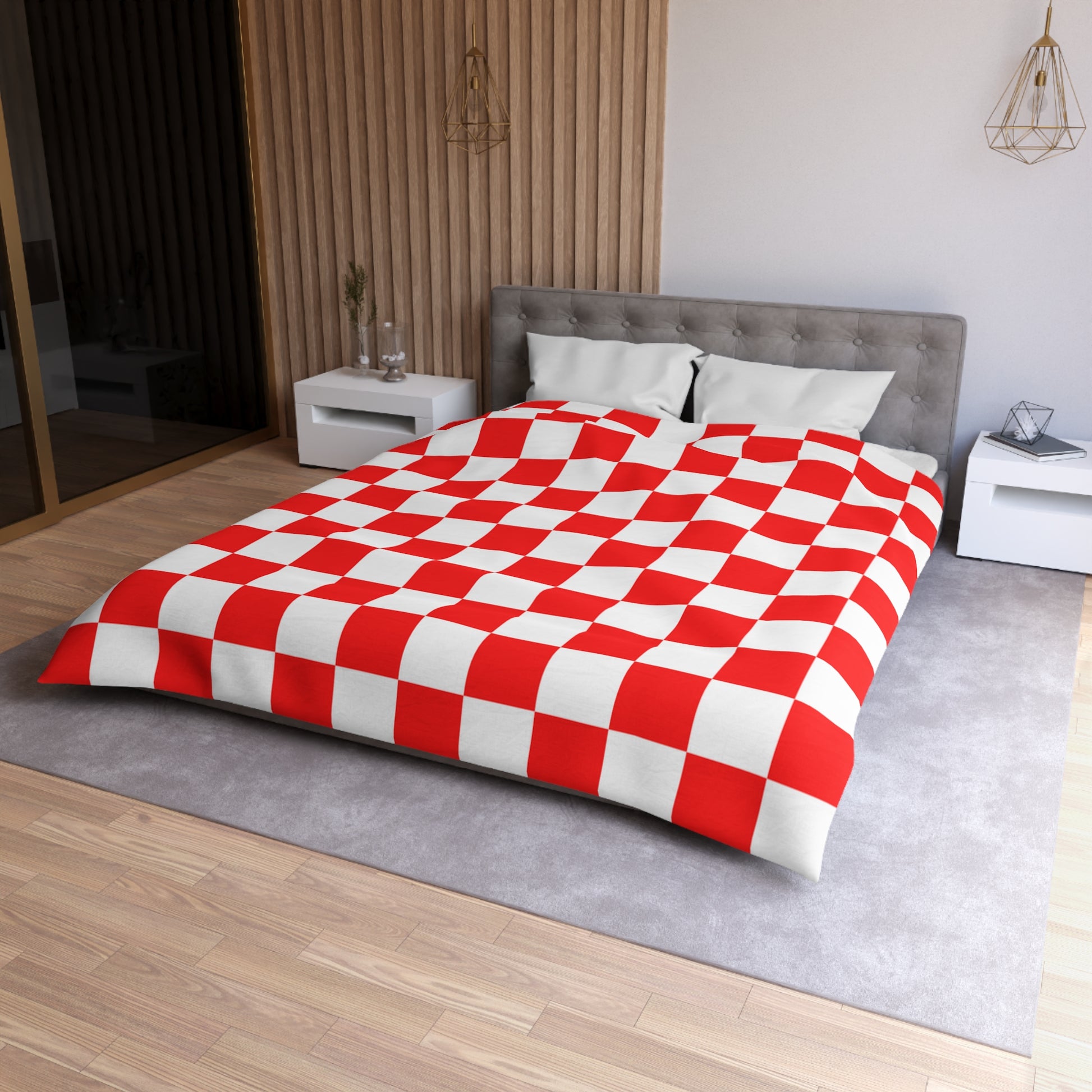 Checkerboard Red and White Microfiber Duvet Cover, Artsulli - Art is Long, Life is Short, Home Decor, , , , , , , 