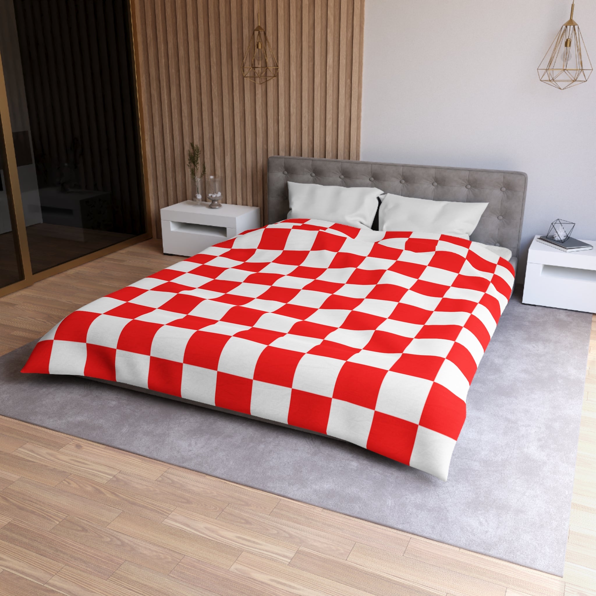 Checkerboard Red and White Microfiber Duvet Cover, Artsulli - Art is Long, Life is Short, Home Decor, , , , , , , 