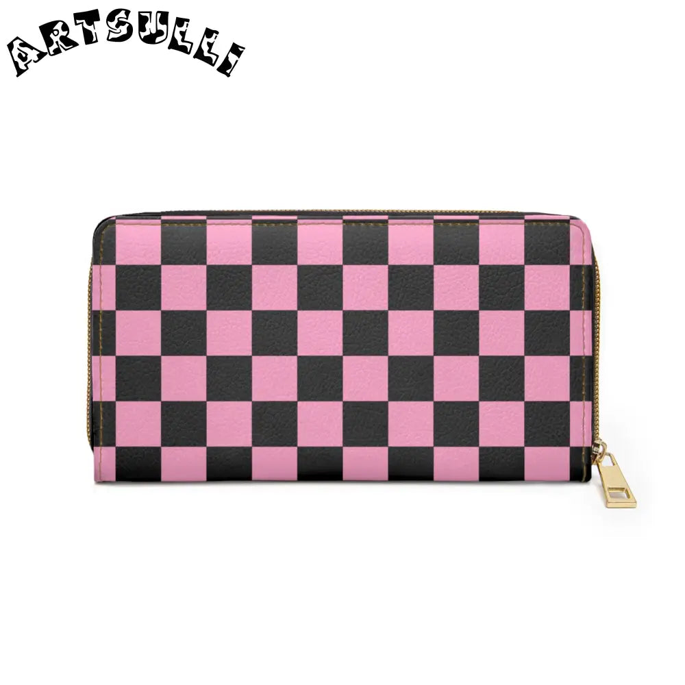 JAKKOUTTHEBXX Checkerboard Black and Pink Zipper Wallet