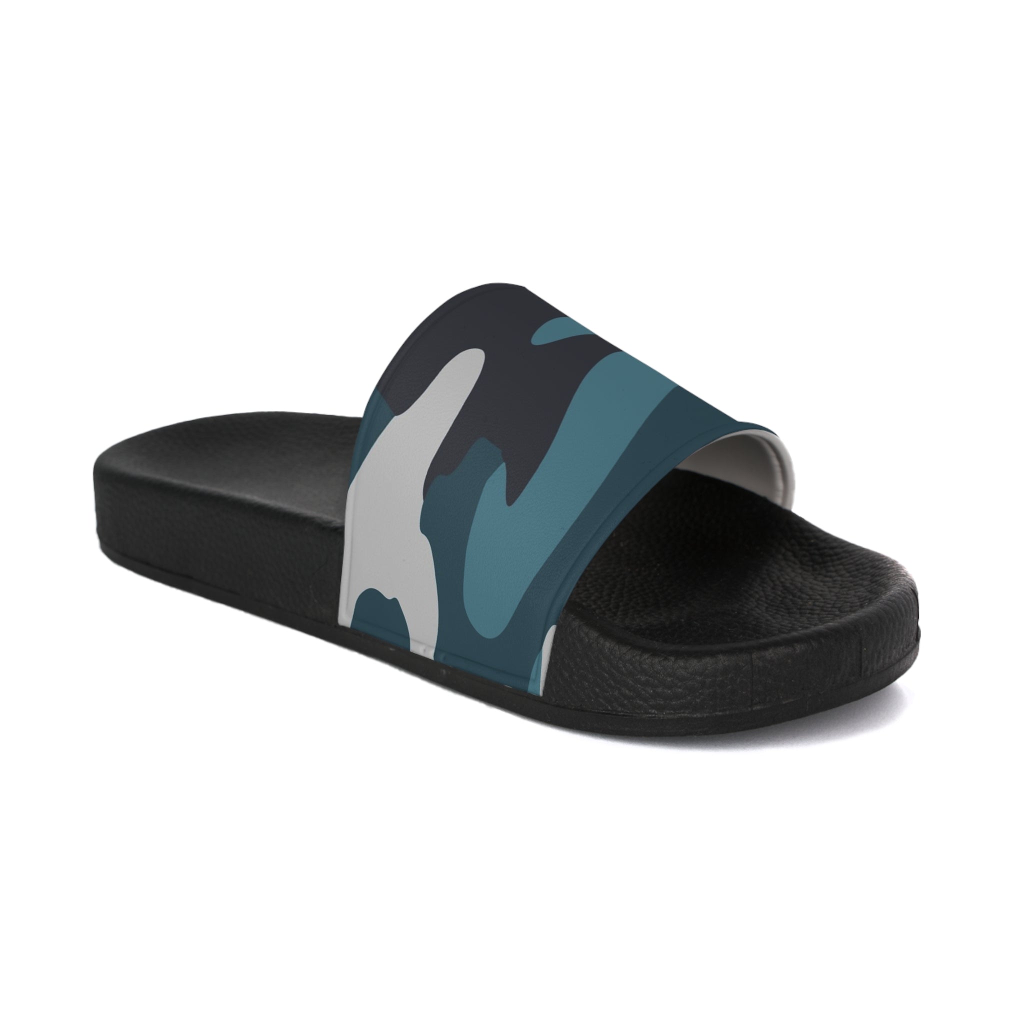 Blue Camouflage Women's Slide Sandals, Artsulli - Art is Long, Life is Short, Shoes, Color, Black sole, Size, US 5, , , 13113792378092