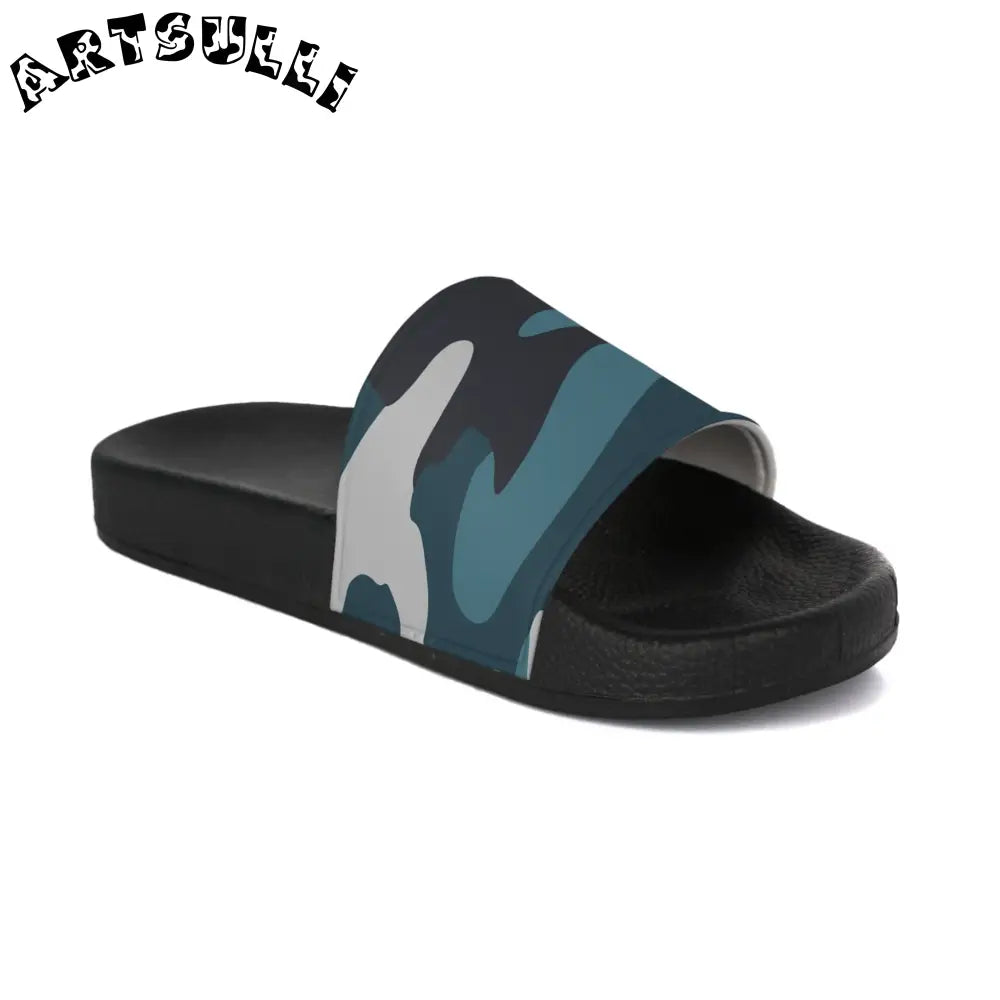 JAKKOUTTHEBXX Blue Camouflage Women’s Slide Sandals JAKKOUTTHEBXX