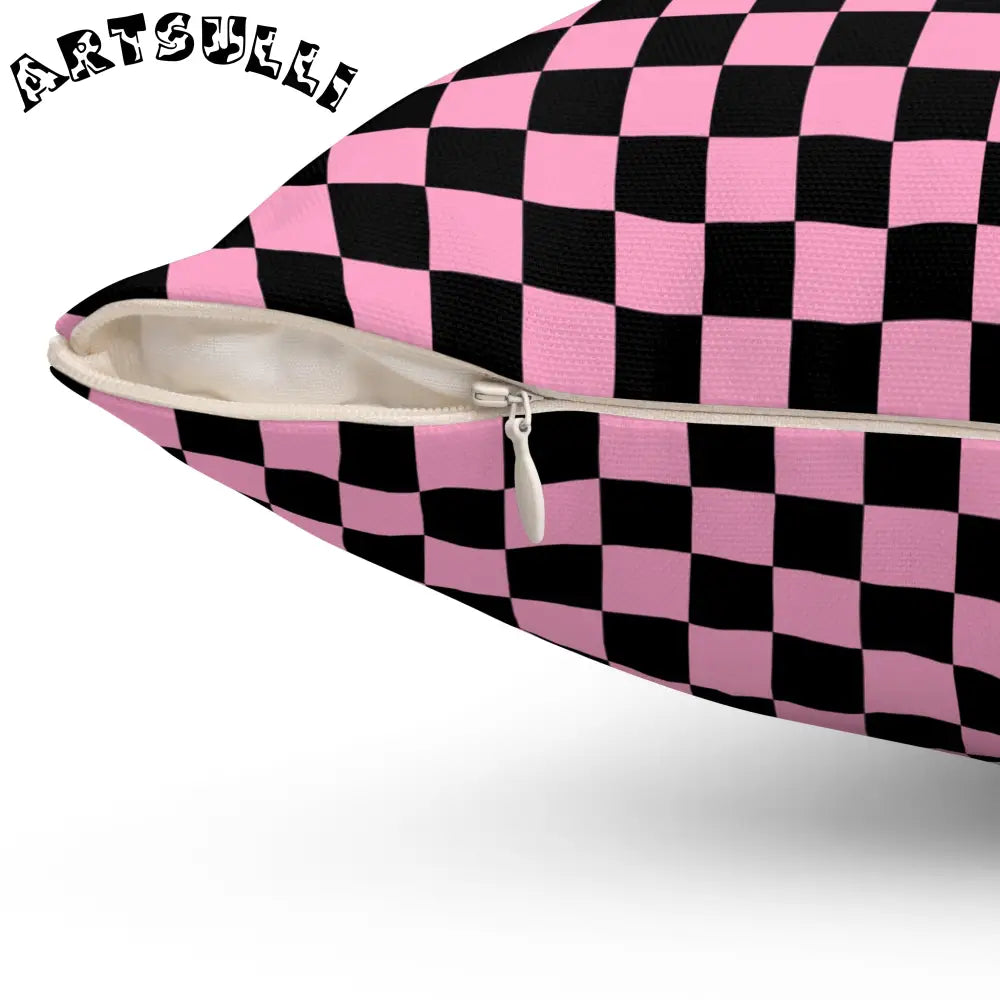 JAKKOUTTHEBXX Checkerboard II Black and Pink Spun Polyester Square