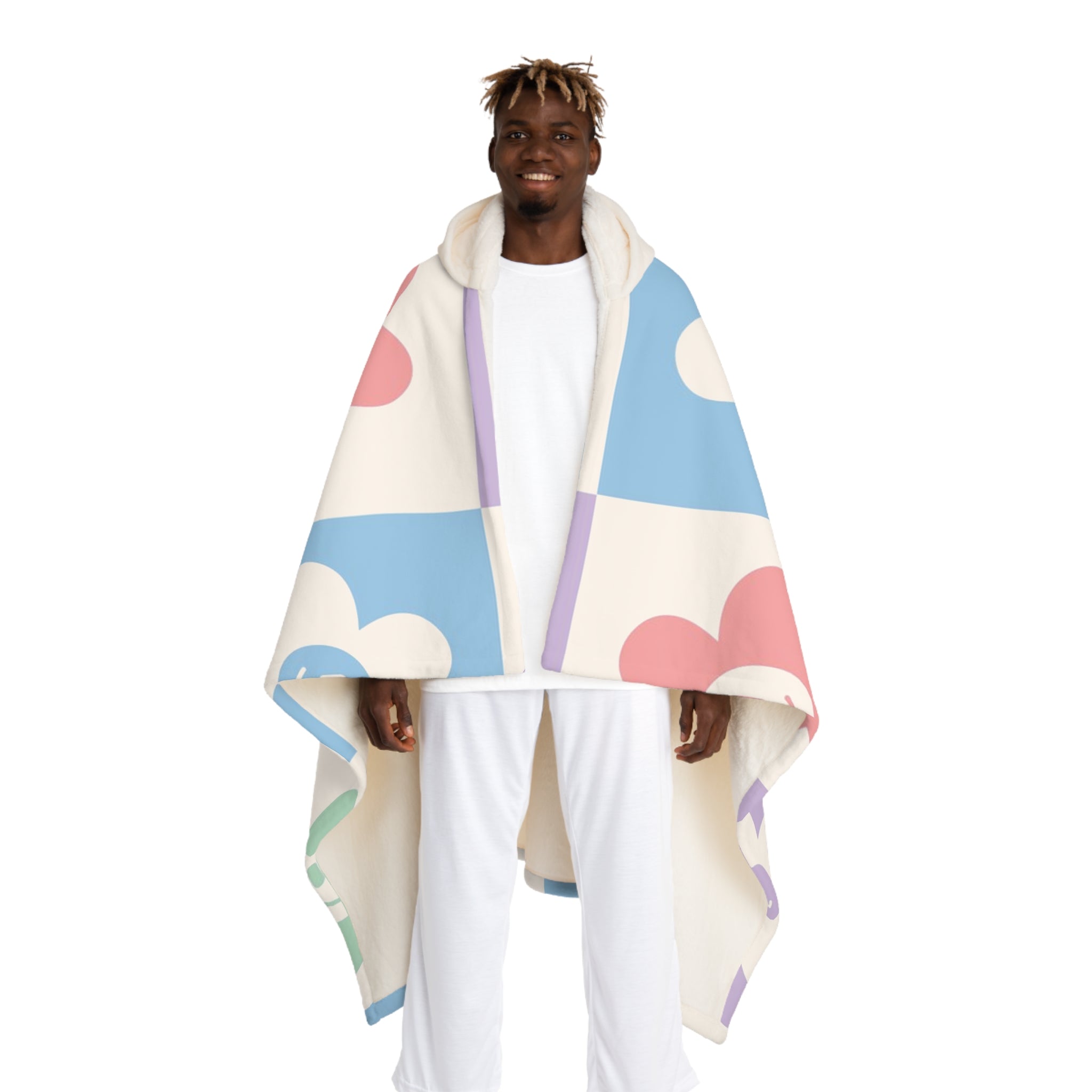 Chessboard x Smiley Face Flowers Multi-Color Hooded Sherpa Fleece Blanket, Artsulli - Art is Long, Life is Short, All Over Prints, Size, One size, Color, Cream, , , 32059917383659384627