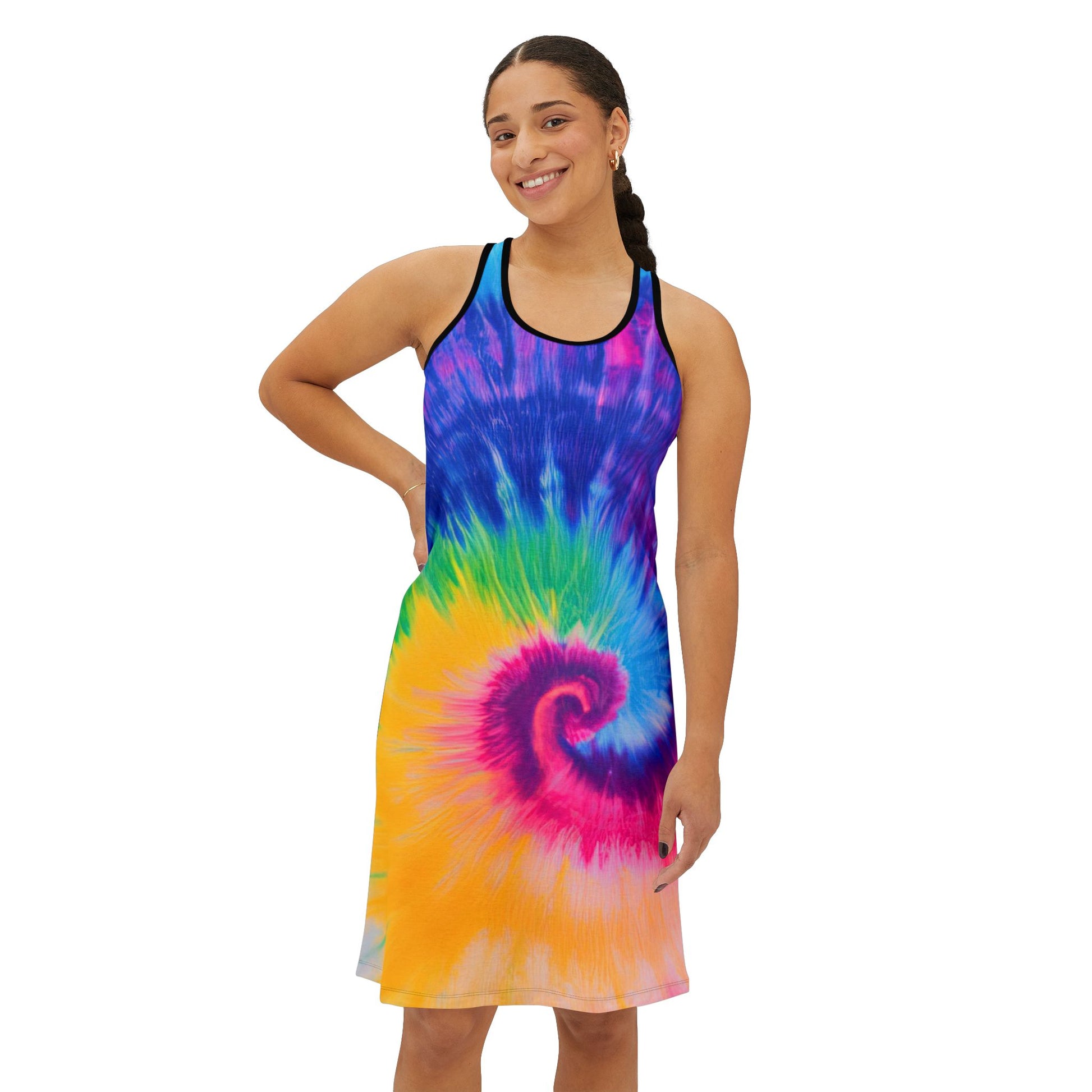 Psychedelic Tie Dye Women's Racerback Dress (AOP), Artsulli - Art is Long, Life is Short, Tank Top, , , , , , , 