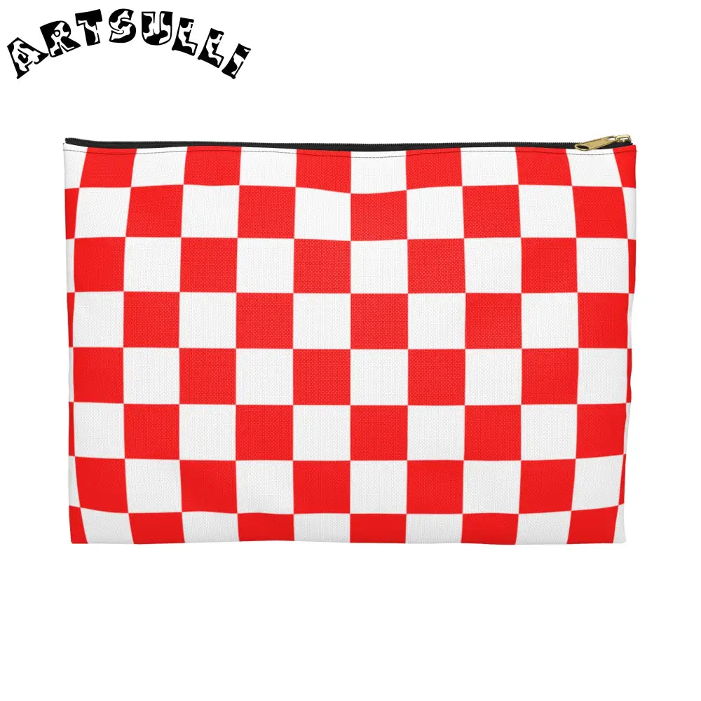 JAKKOUTTHEBXX Checkerboard Red and White Accessory Pouch