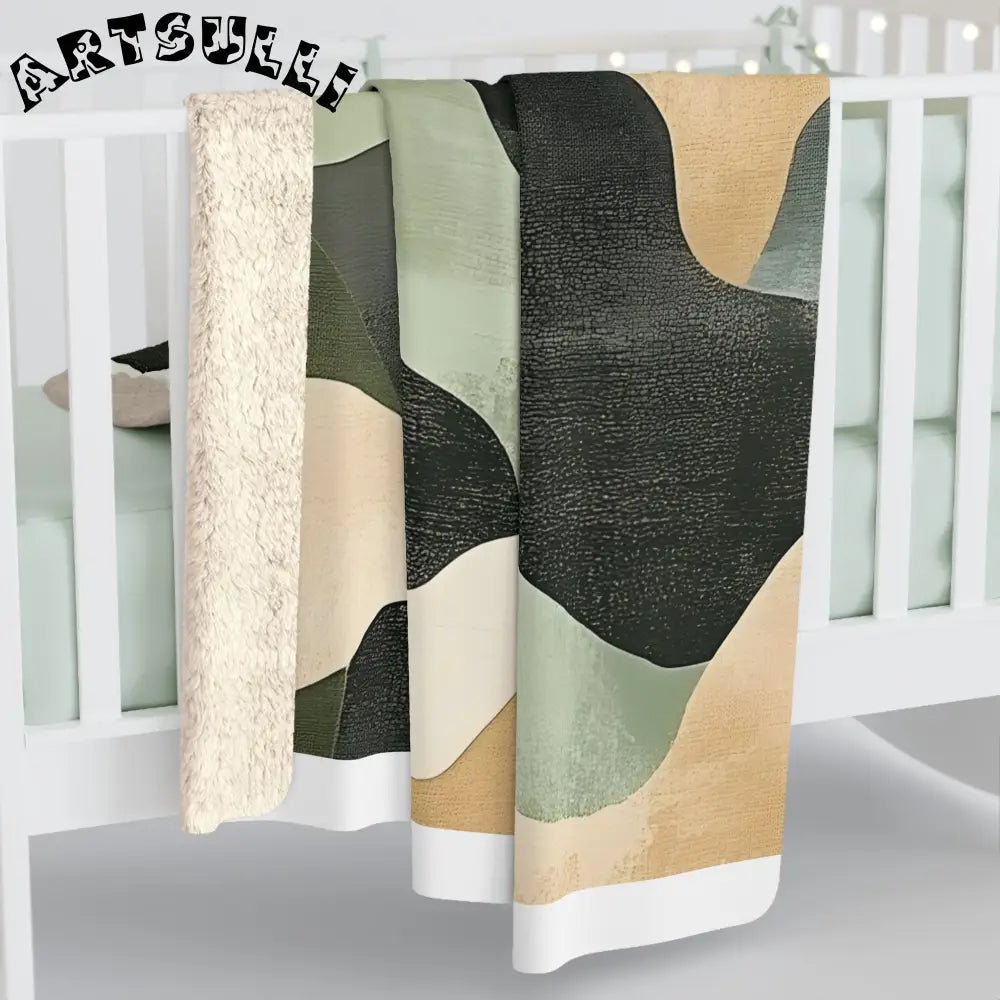 JAKKOUTTHEBXX Abstract Wavy Fleece Blanket Rug Muted Green Black