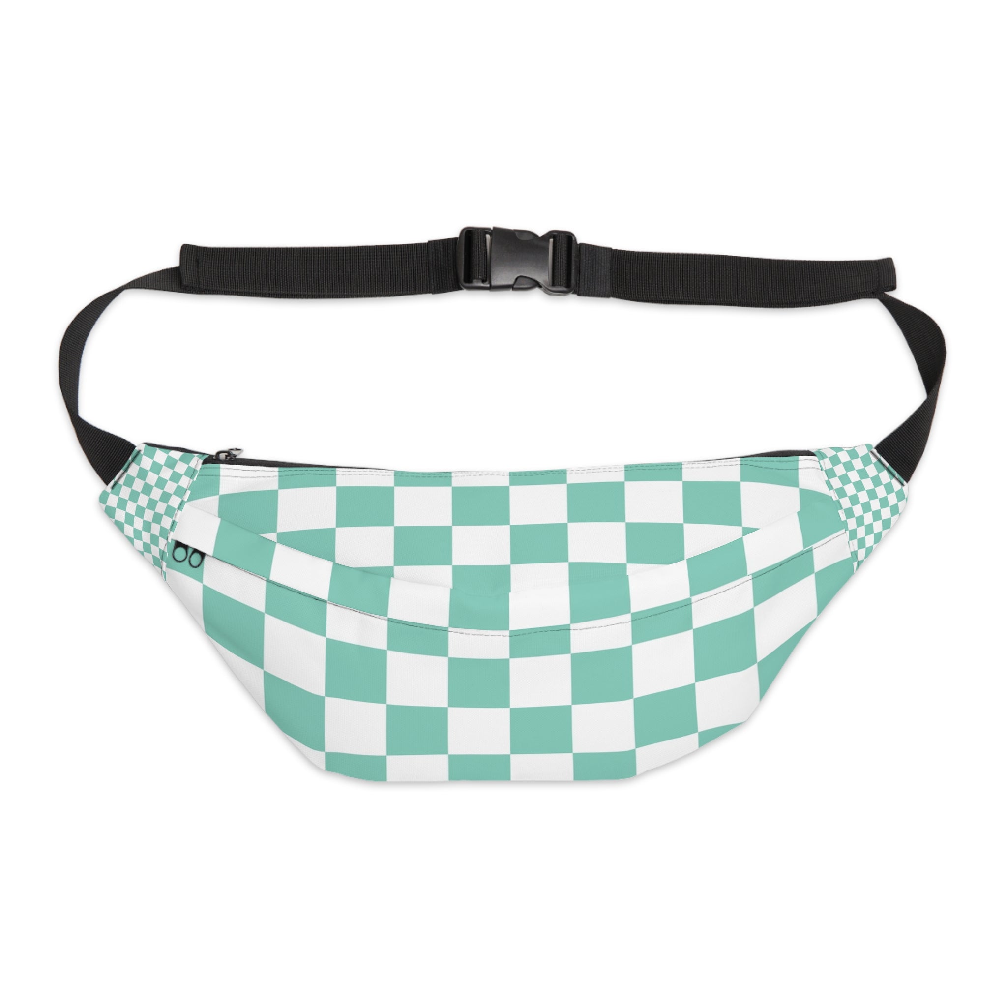 Checkerboard Light Green Large Fanny Pack, Artsulli - Art is Long, Life is Short, Bags, Size, 8" × 9" × 4'', , , , , 19667423017177771945