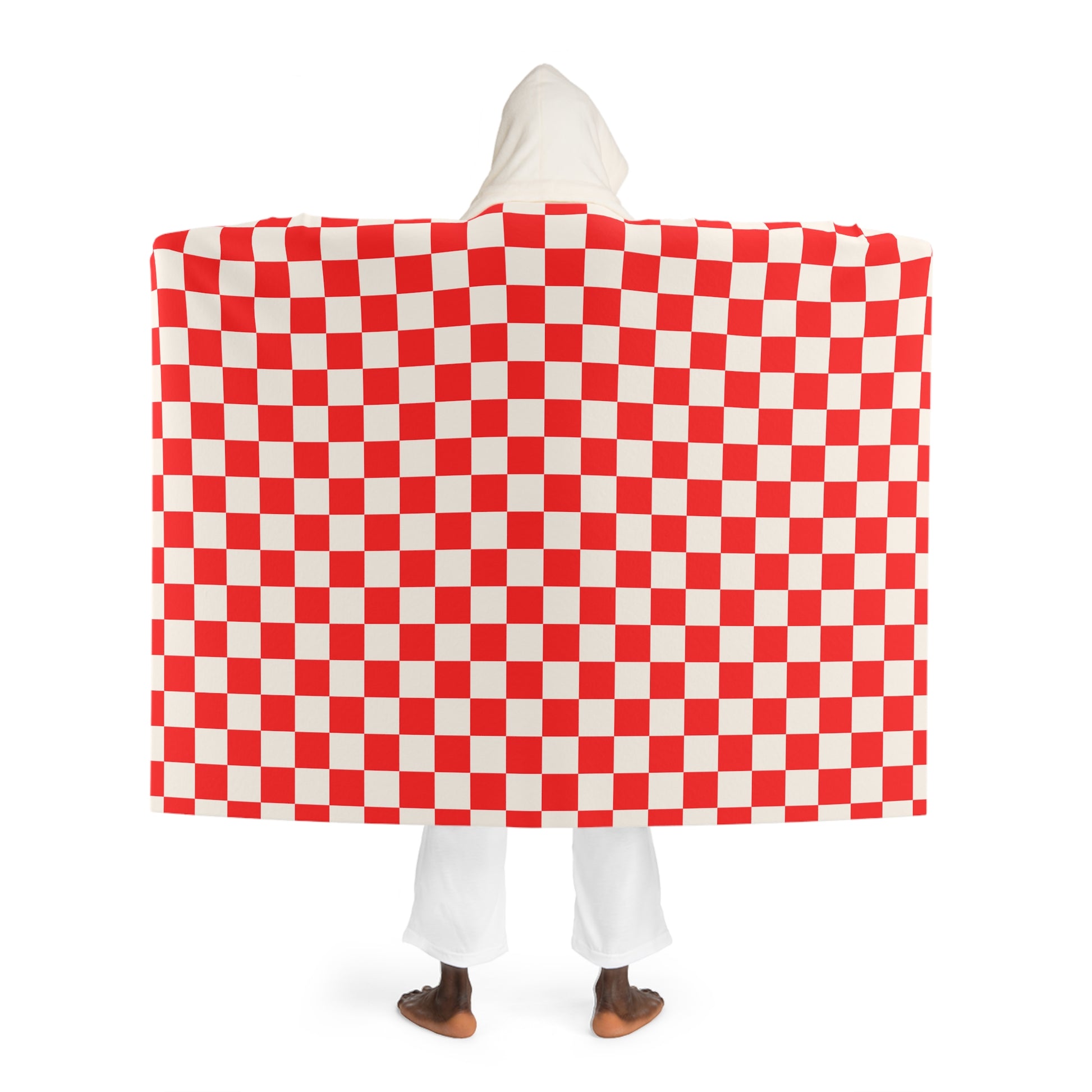 Checkerboard Red and White Hooded Sherpa Fleece Blanket, Artsulli - Art is Long, Life is Short, All Over Prints, , , , , , , 