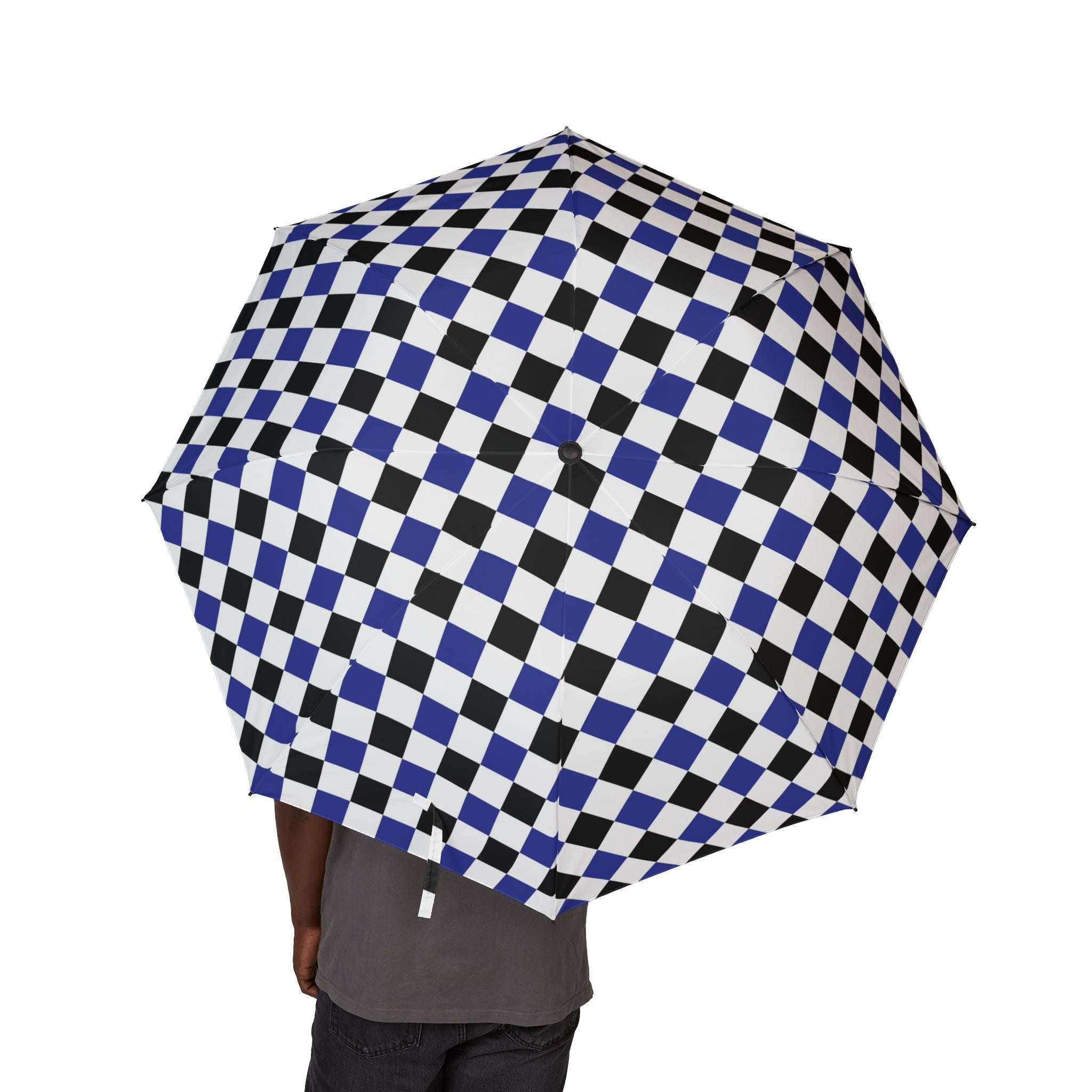 Checkerboard II Blue White and Black Semi-Automatic Foldable Umbrella, Artsulli - Art is Long, Life is Short, Accessories, , , , , , , 